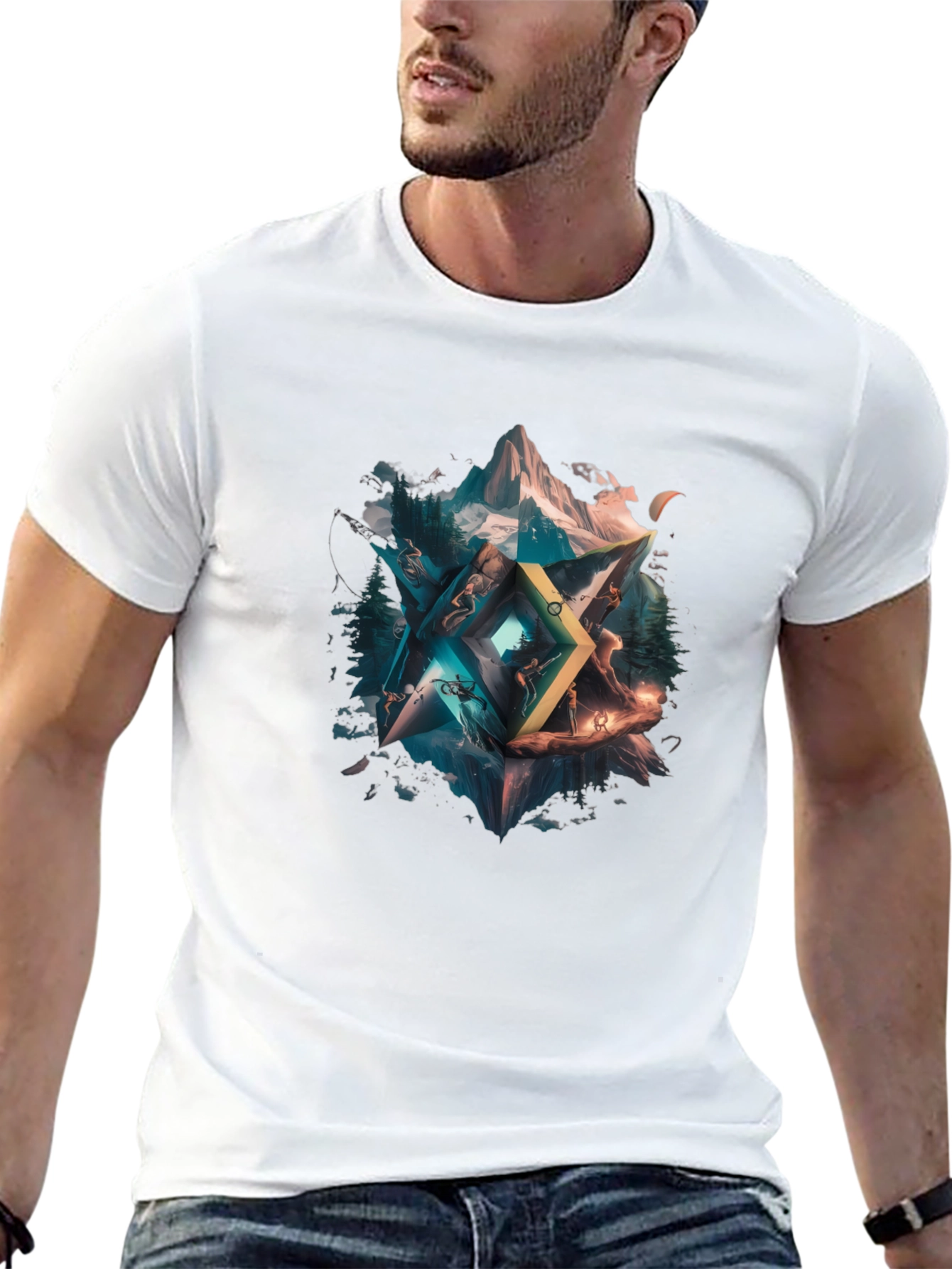 Black Geometric Nature T-Shirt - Unisex Design view 13