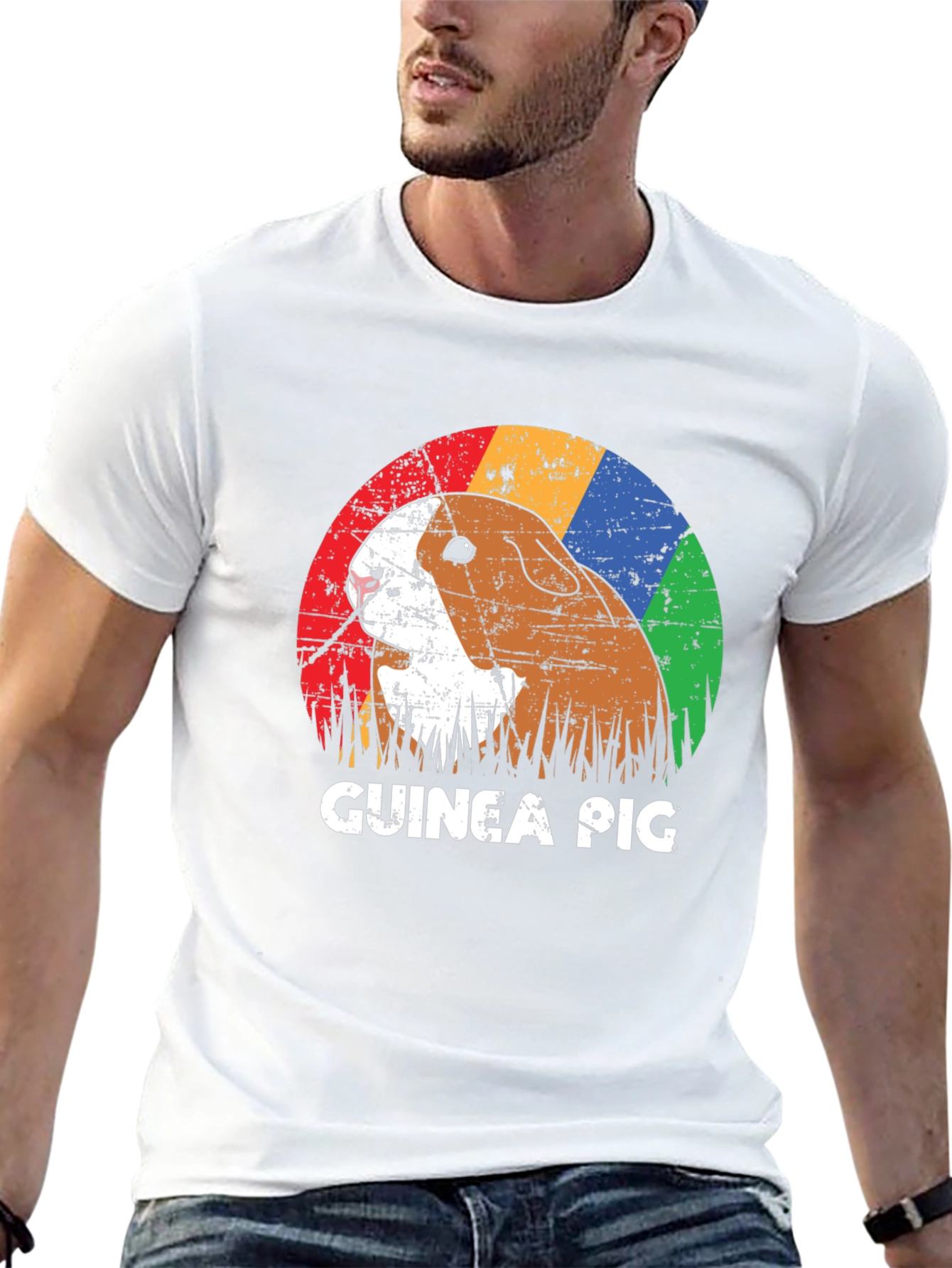 Black Retro Guinea Pig Graphic T-Shirt - Unisex view 13