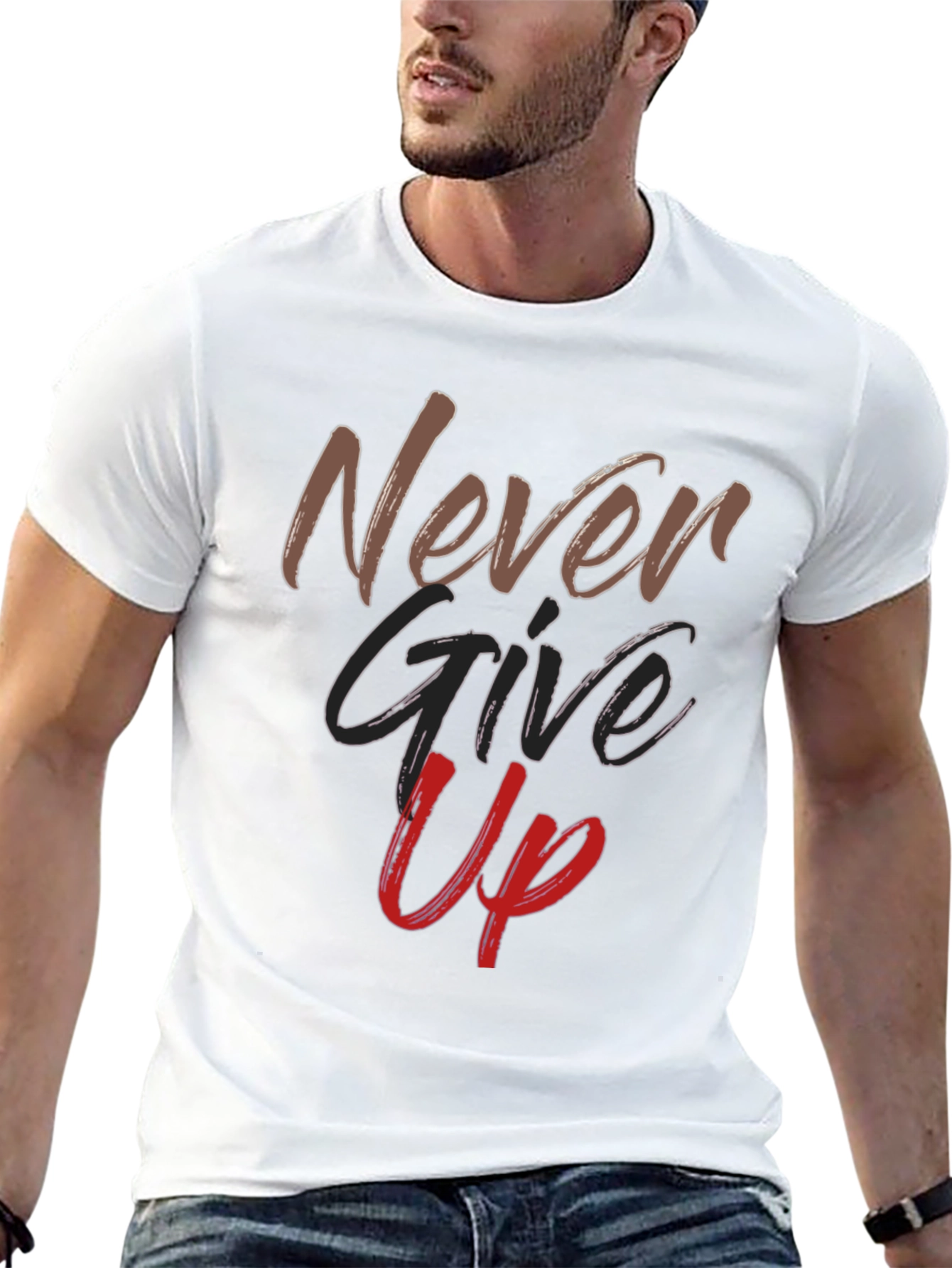 Black Never Give Up Graphic Tee - Motivational Shirt view 13