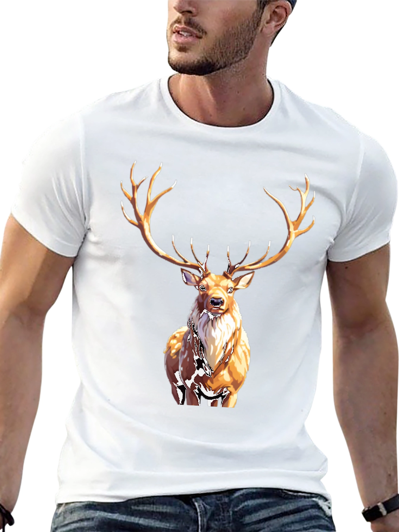 Black Majestic Deer Graphic Tee - Black Cotton T-Shirt view 13
