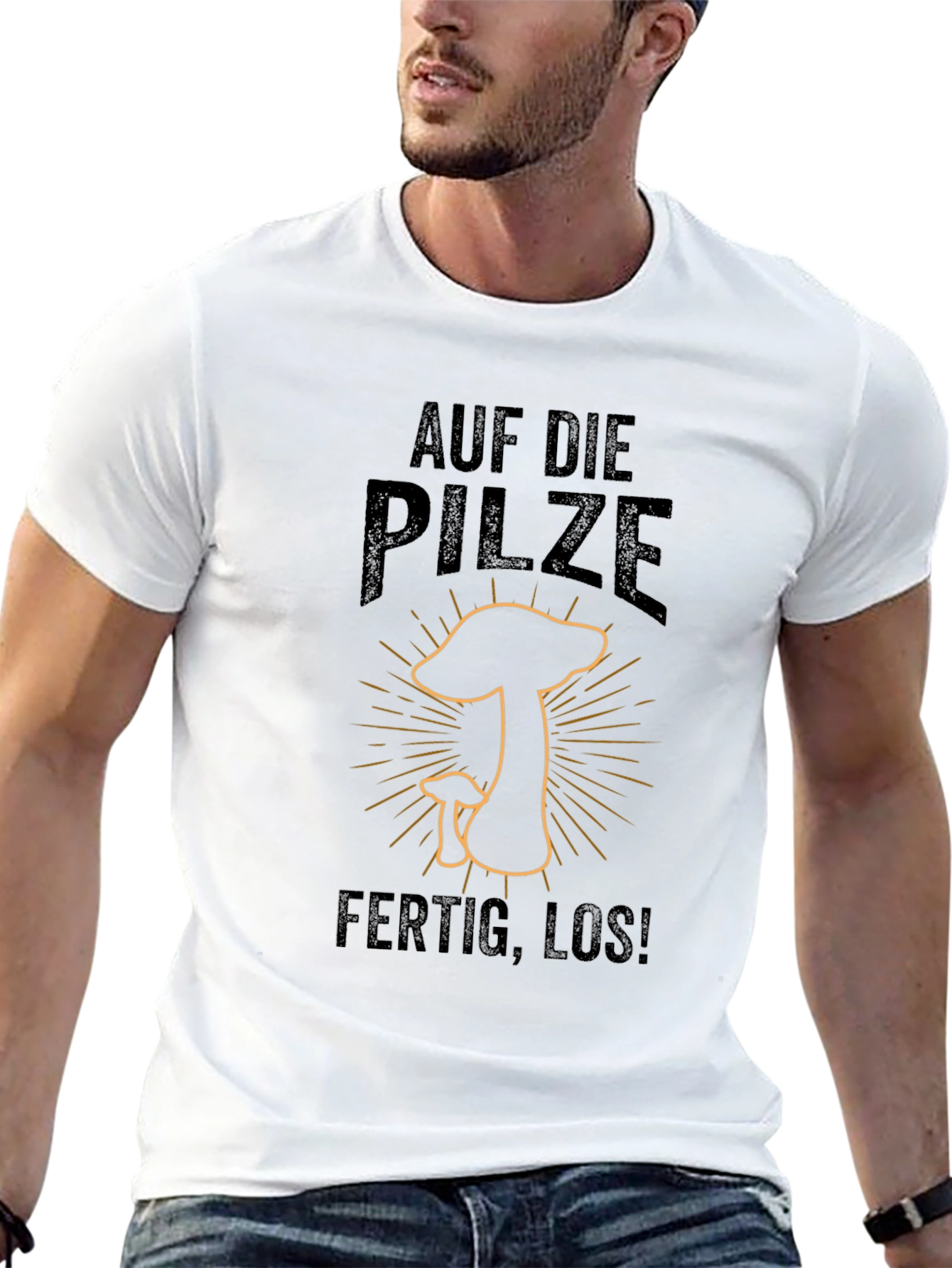 Black Auf Die Pilze - Ready to Hunt Mushrooms T-Shirt view 13