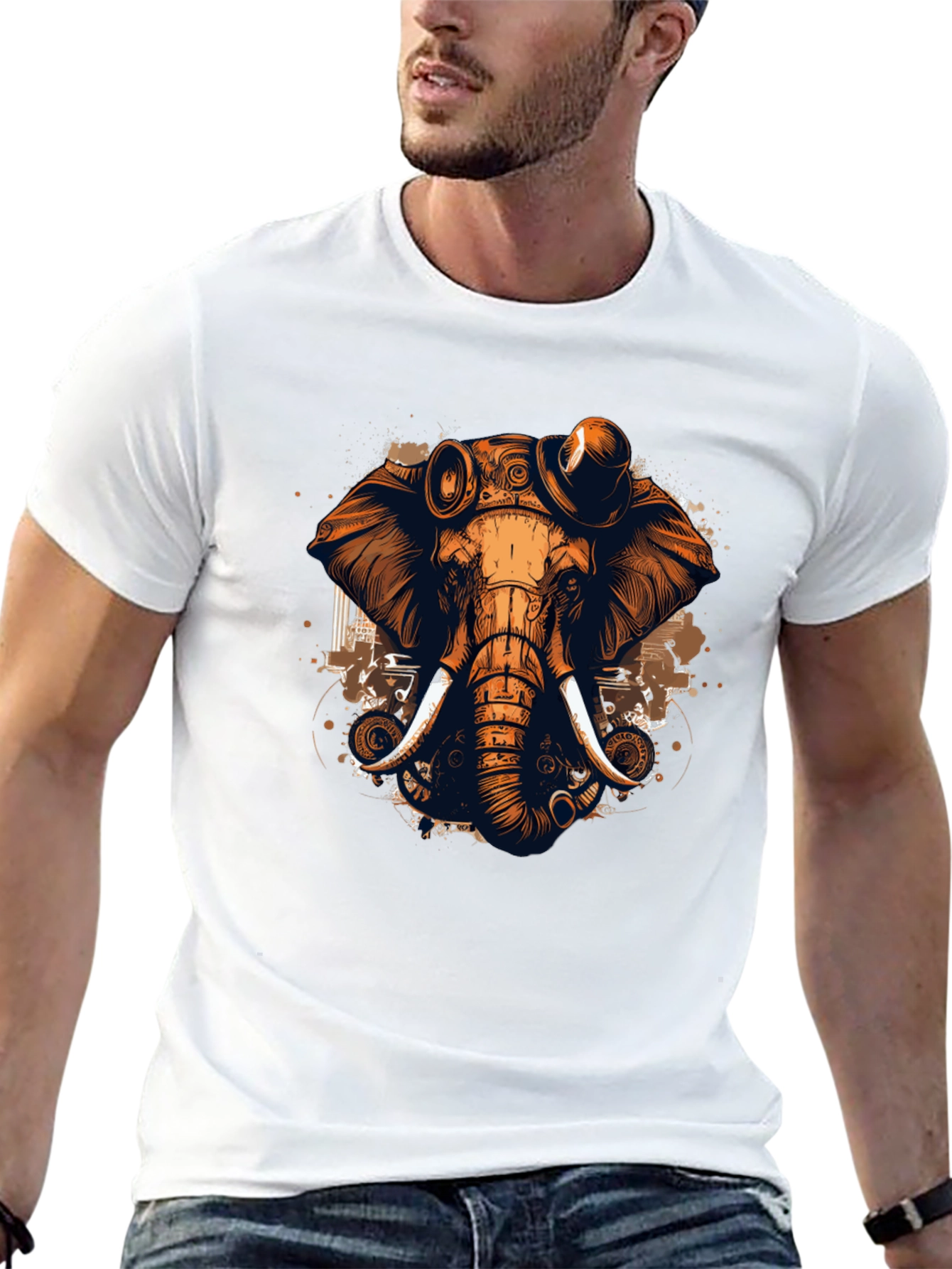 Black Steampunk Elephant Graphic Tee - Unique Design view 13