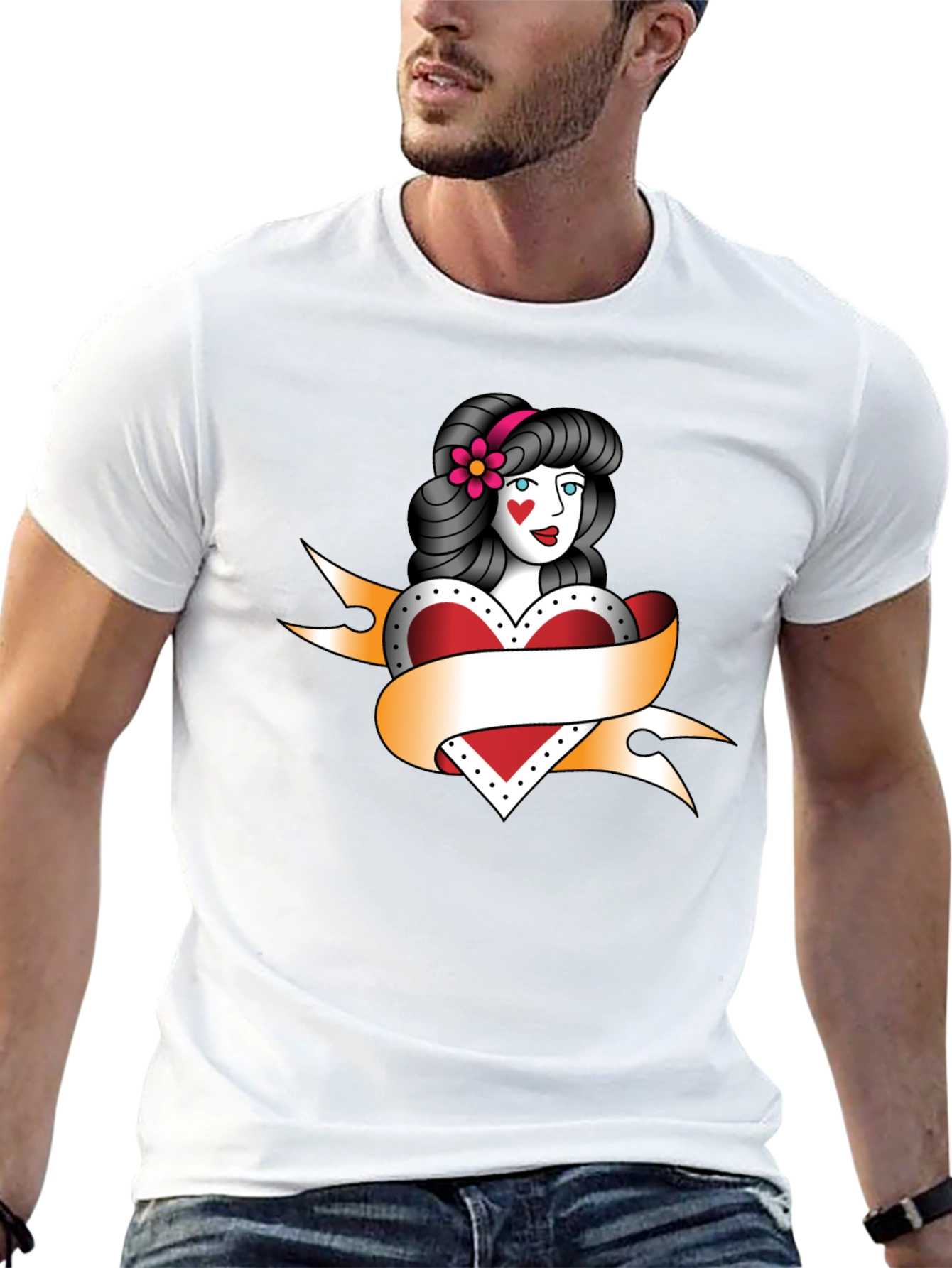 Black Vintage Tattoo Style Heart Woman Black T-Shirt view 13