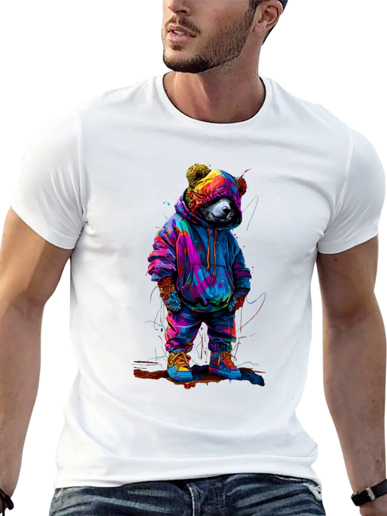 Black Cool Bear Graphic Tee - Trendy Streetwear view 13