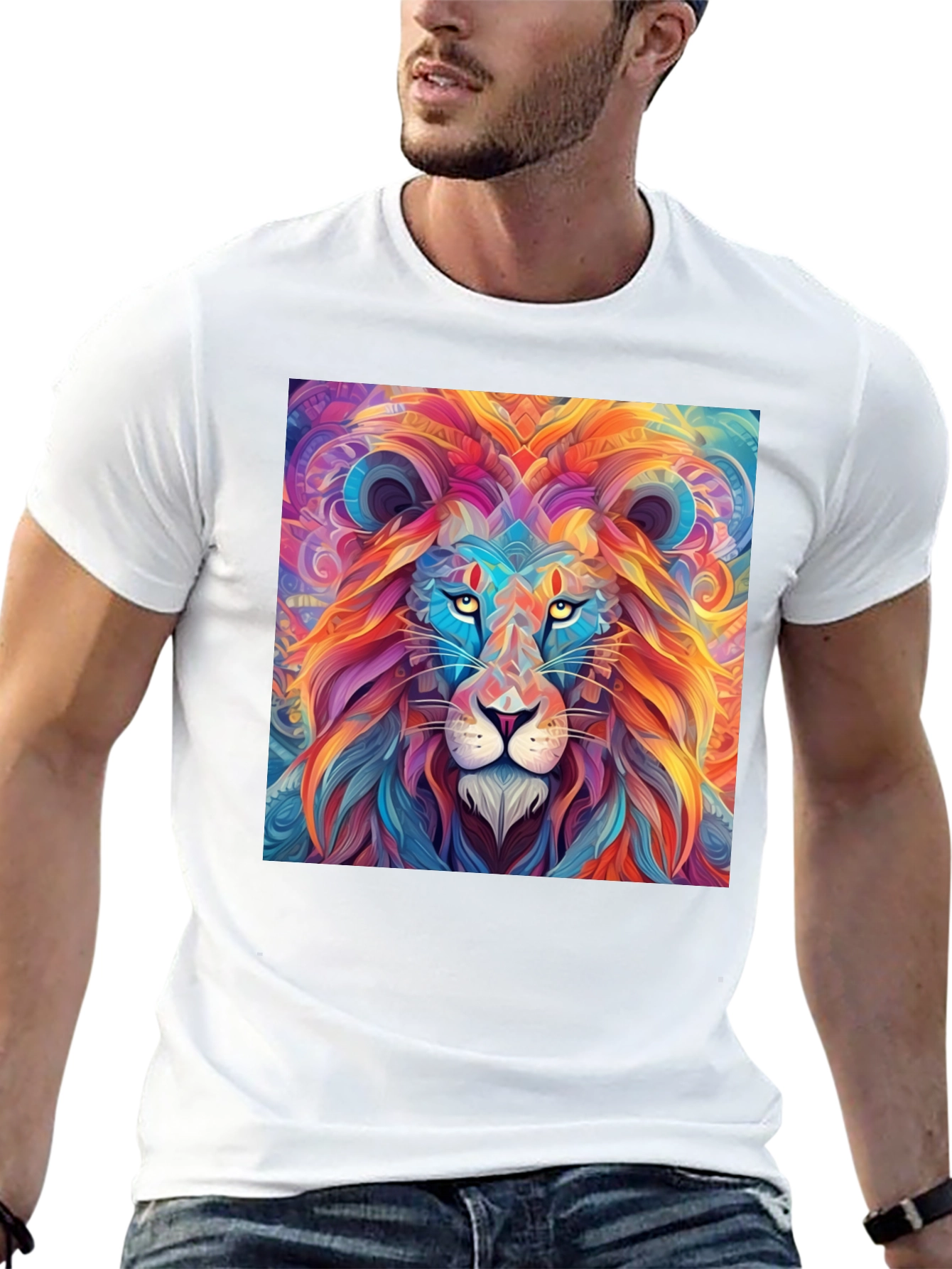 Black Vibrant Lion Graphic Print Black T-Shirt view 13