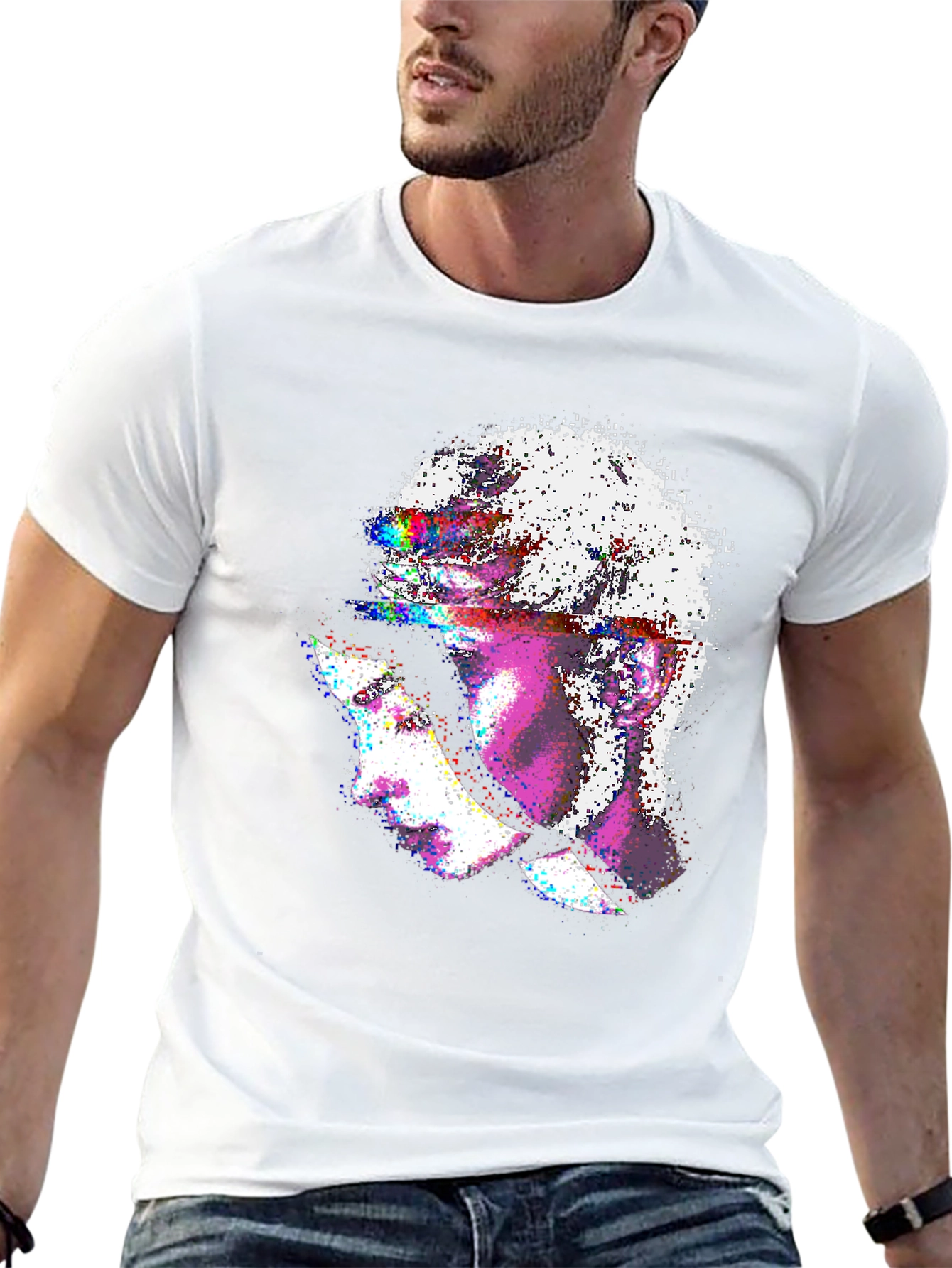Black Abstract Glitch Art Graphic Tee - Stylish Black T-Shirt view 13