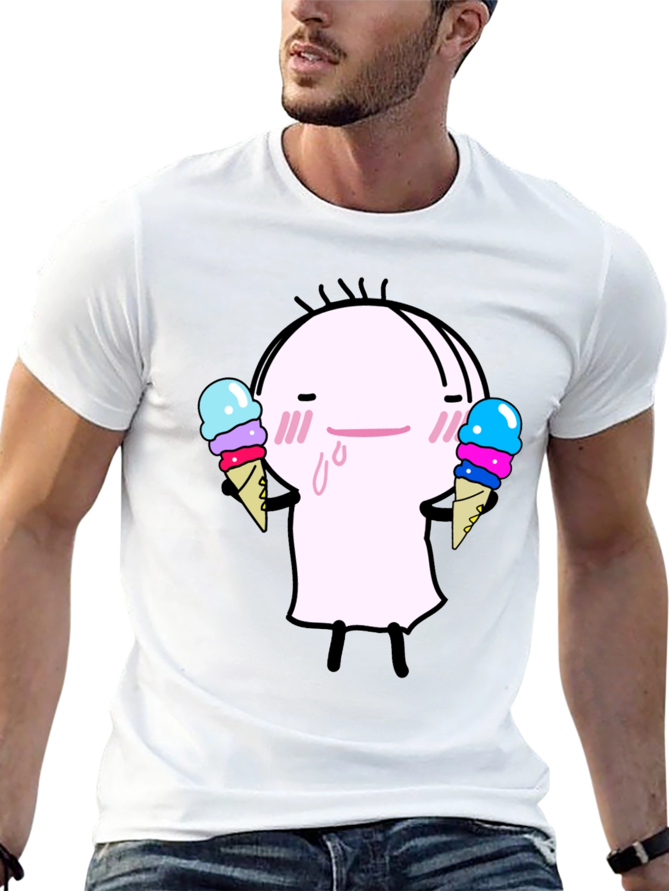 Black Cute Ice Cream Character Black T-Shirt view 13