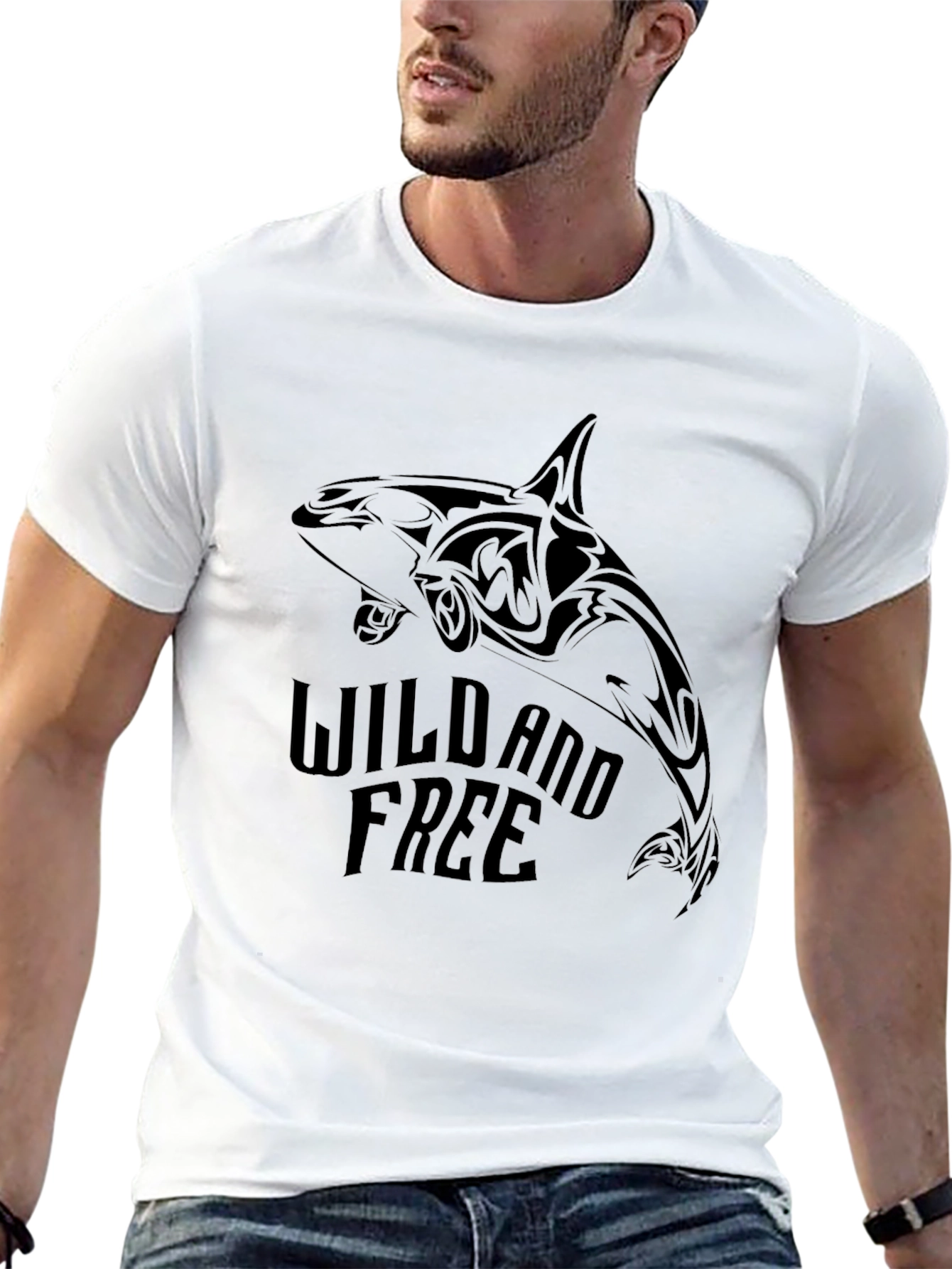 Black Wild and Free Orca Graphic Tee - Black Cotton T-Shirt view 13