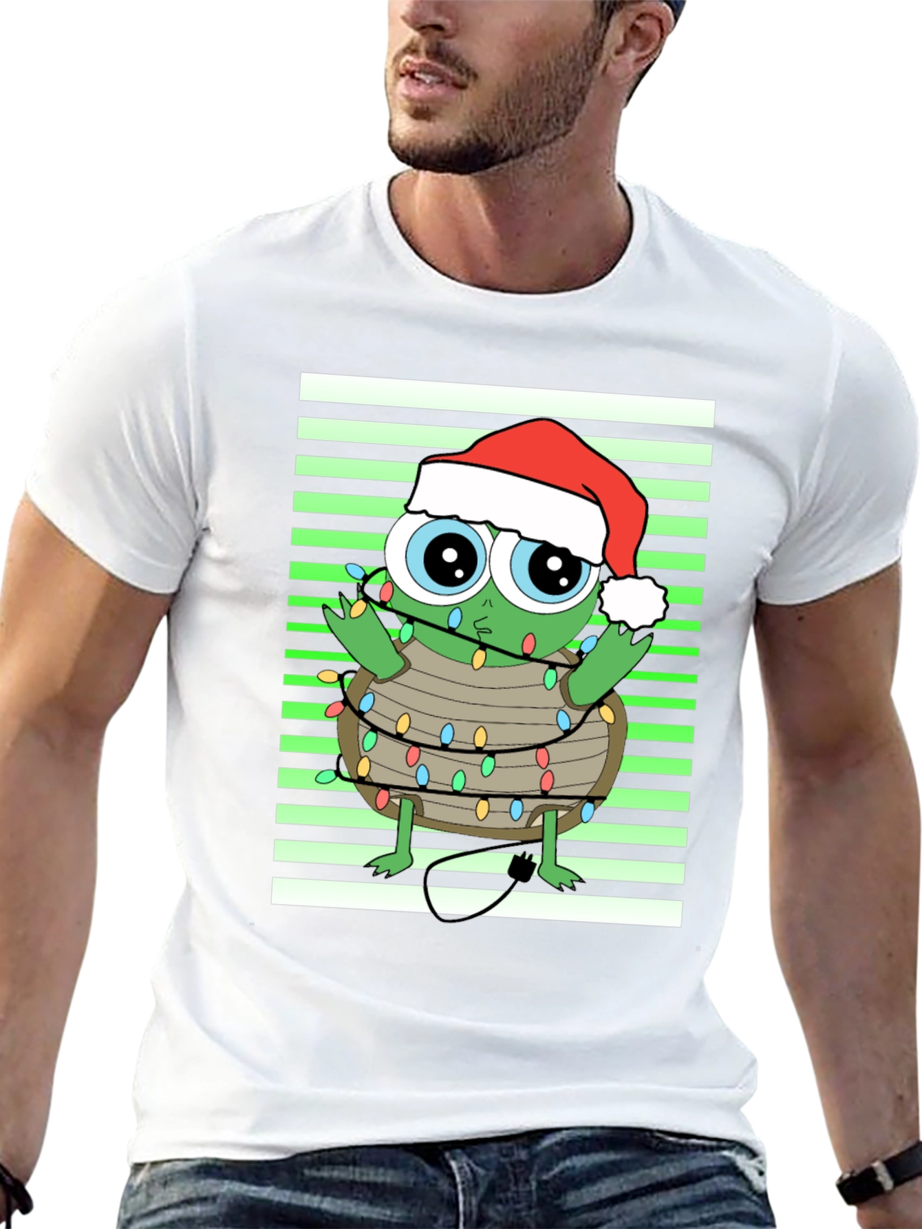 Black Christmas Turtle in Lights Graphic Tee view 13