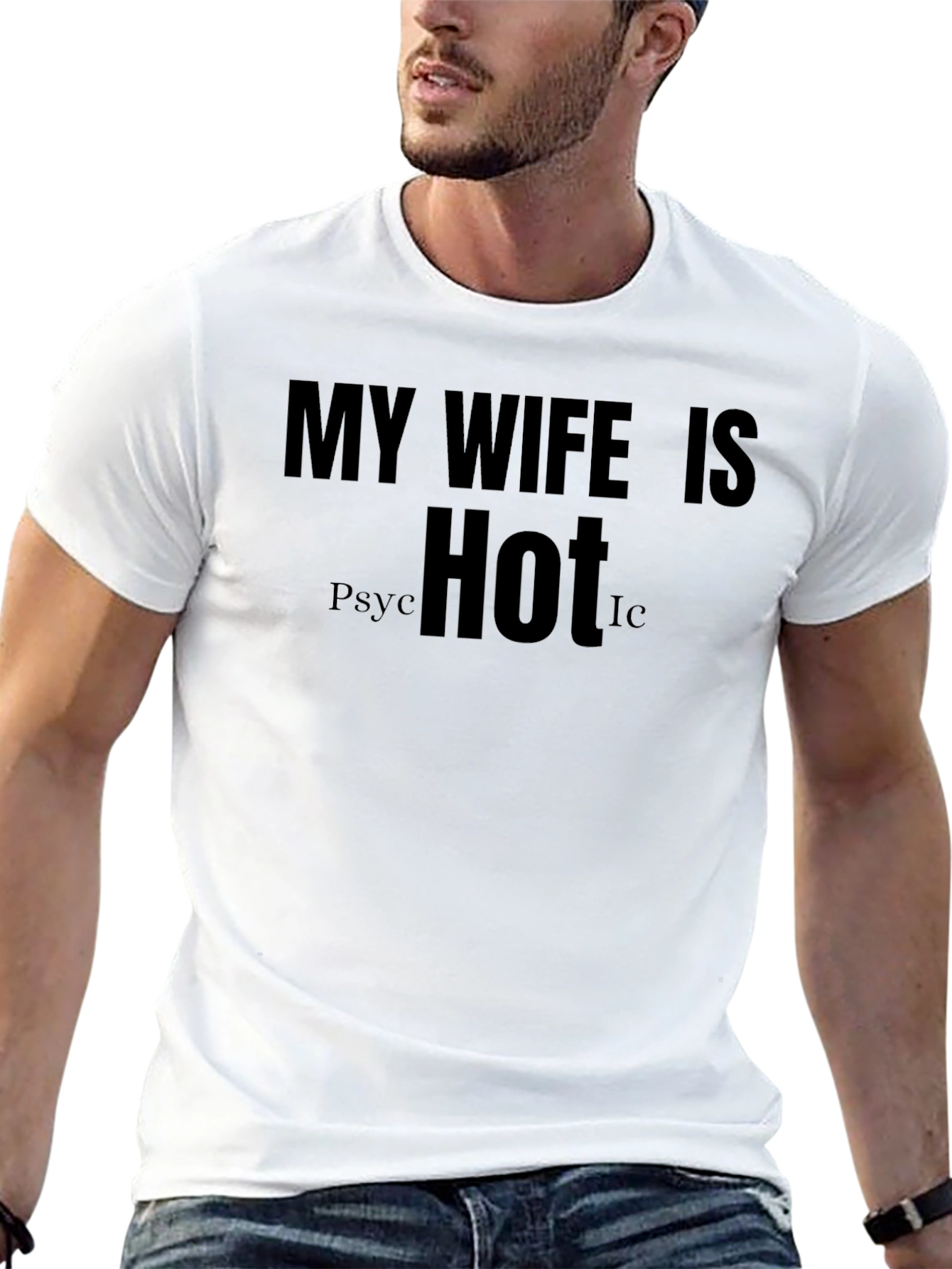 Black Funny "My Wife is Hot" Black Graphic Tee view 13