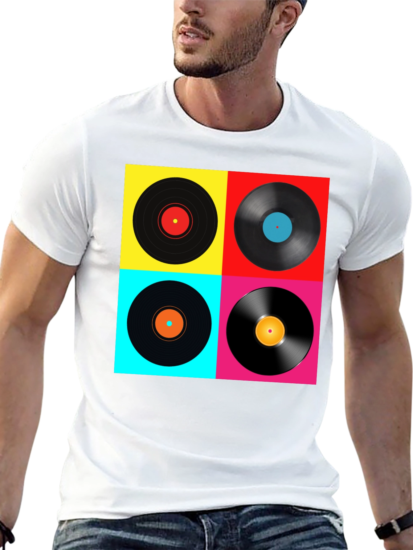 Black Retro Vinyl Record T-Shirt - Colorful Music Tee view 13