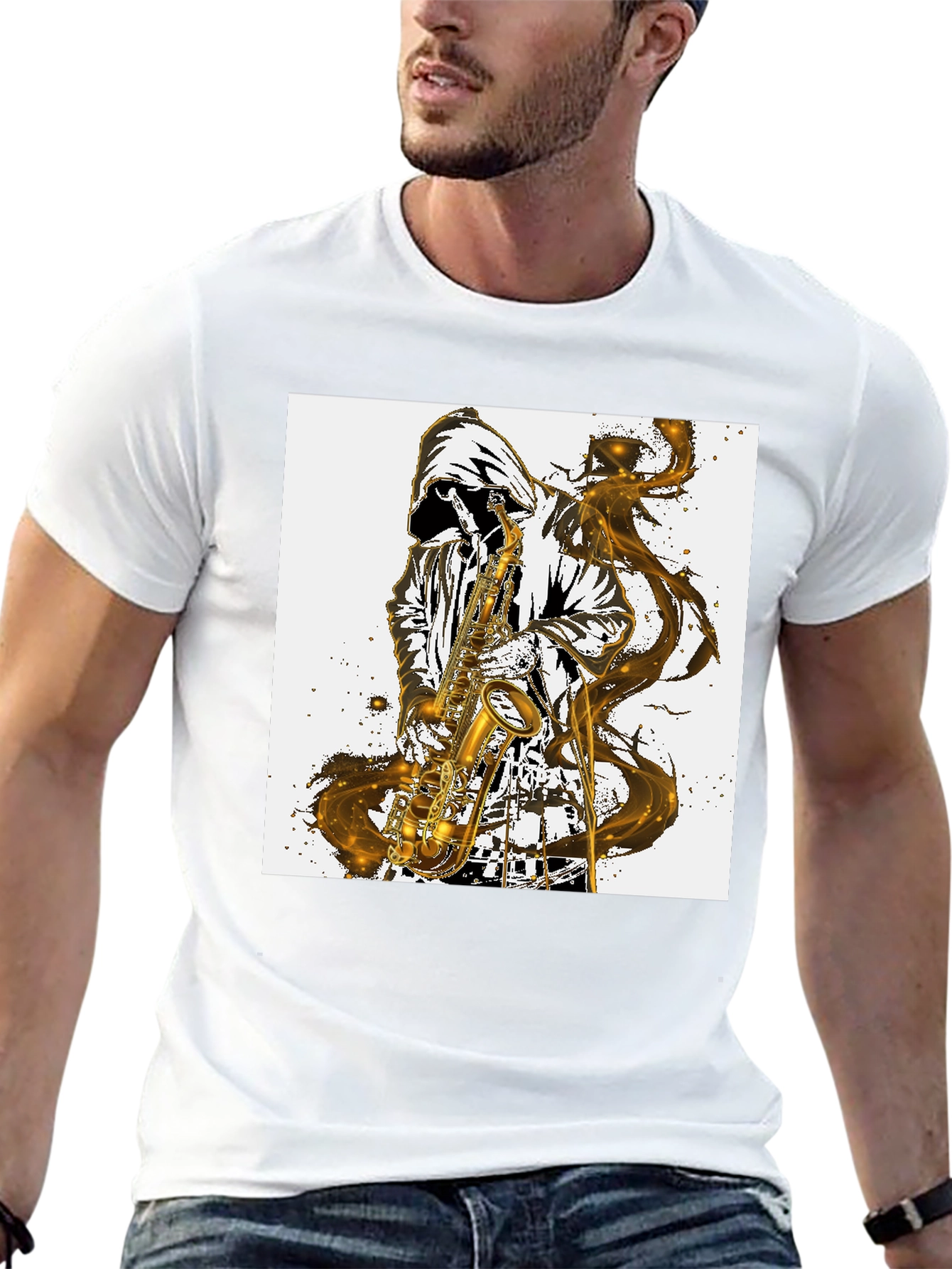 Black Saxophone Player Graphic T-Shirt - Cool Musician Tee view 13