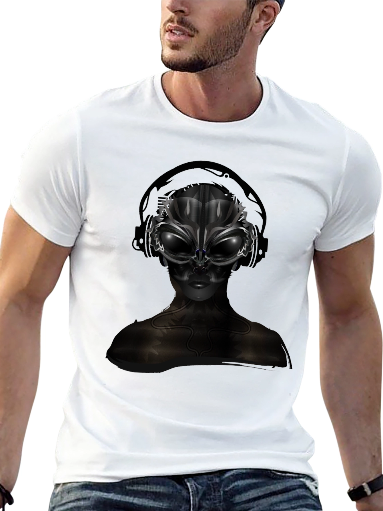 Black Alien DJ Black T-Shirt - Futuristic Graphic Tee view 13