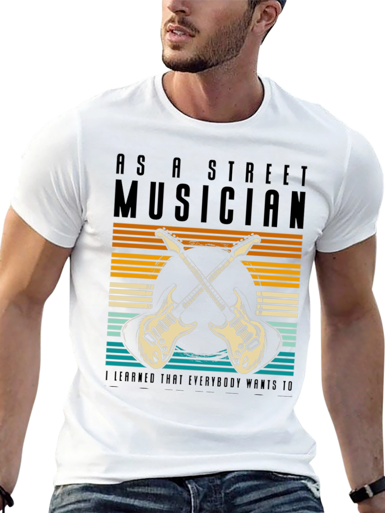 Black Street Musician Guitar T-Shirt view 13