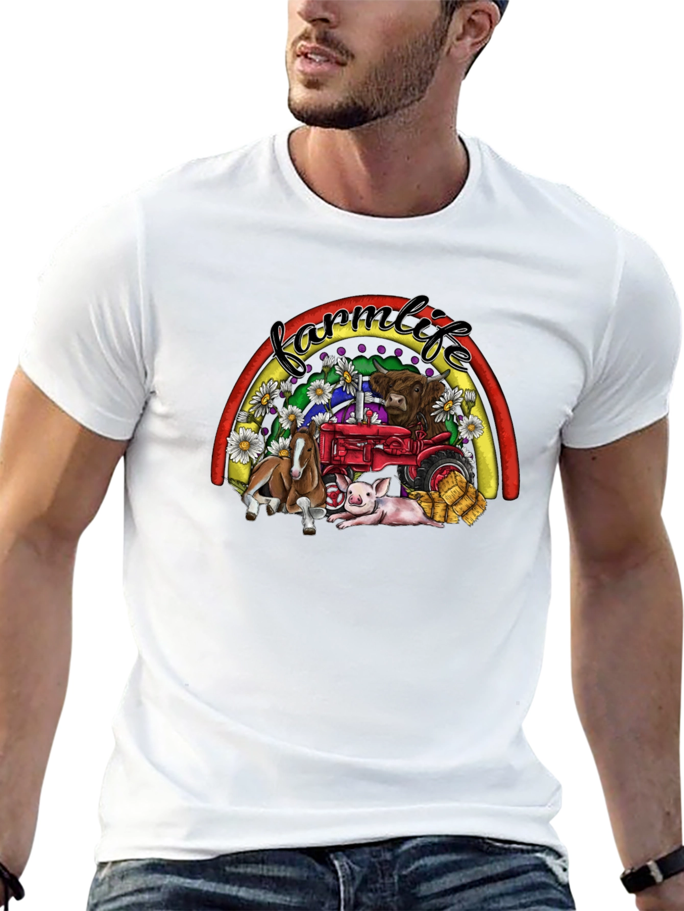 Black Farm Life Graphic Tee -  Animals & Tractor Rainbow view 13