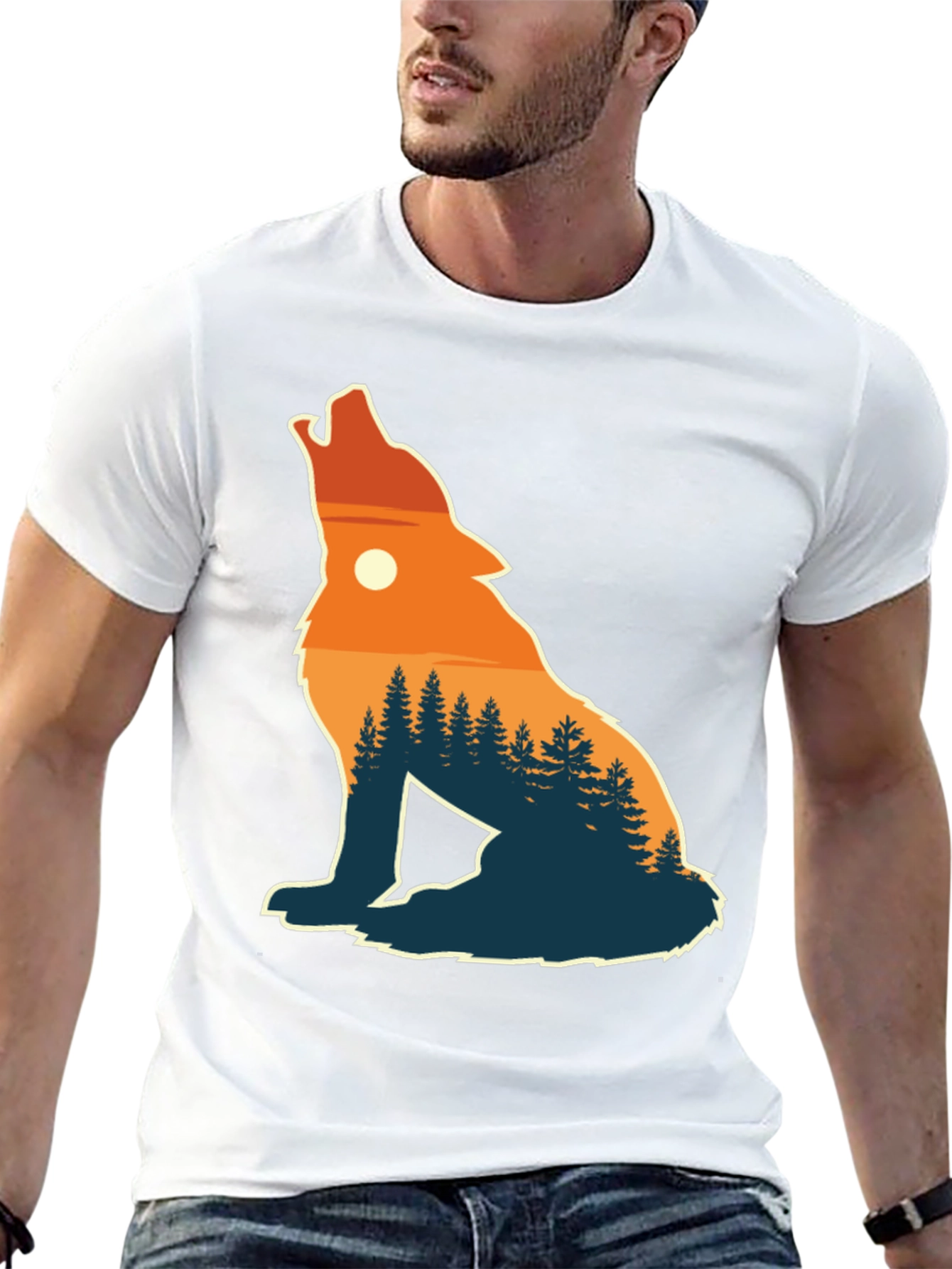 Black Wolf Silhouette Nature T-Shirt view 13