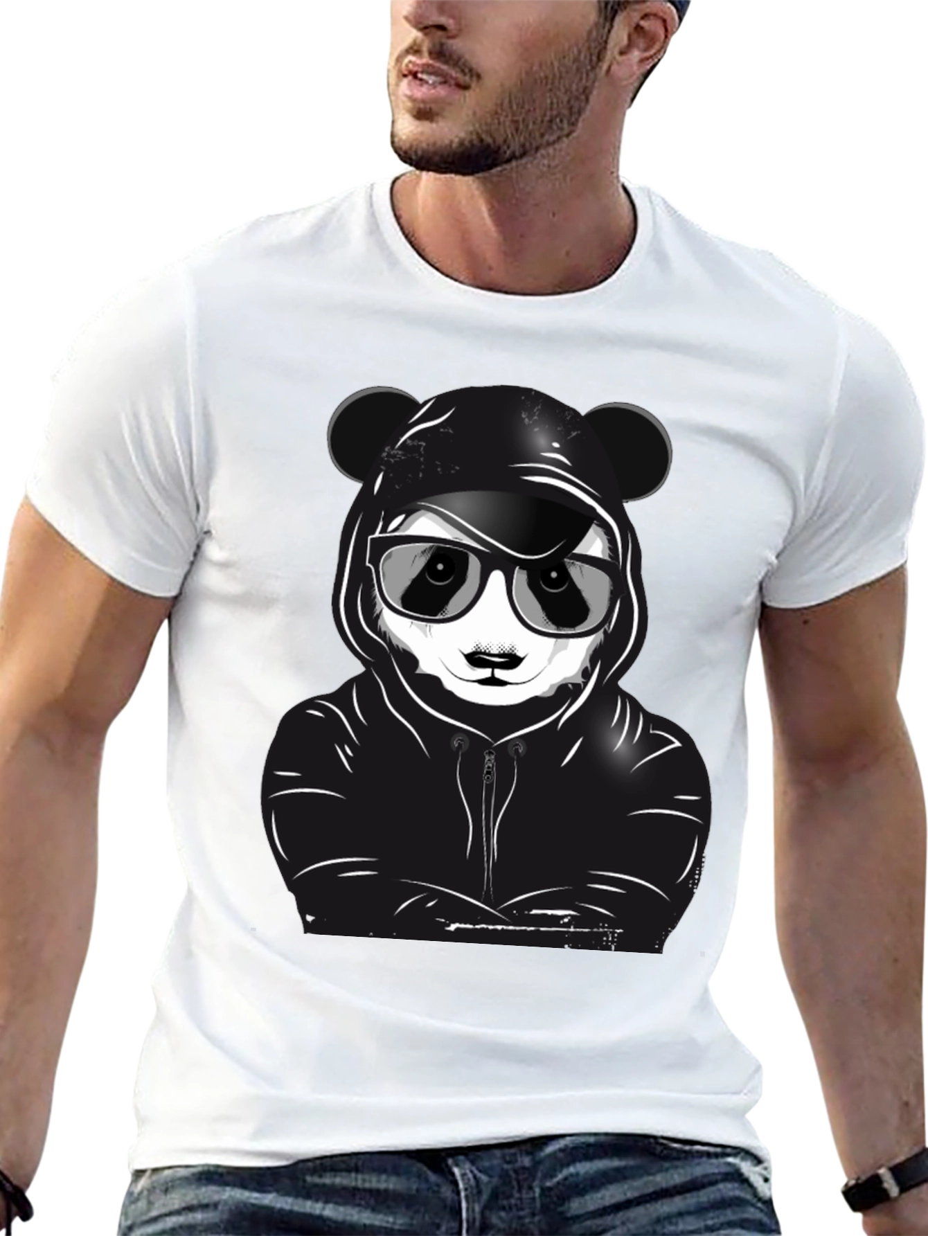 Black Cool Panda Graphic T-Shirt - Black Crew Neck Tee view 13