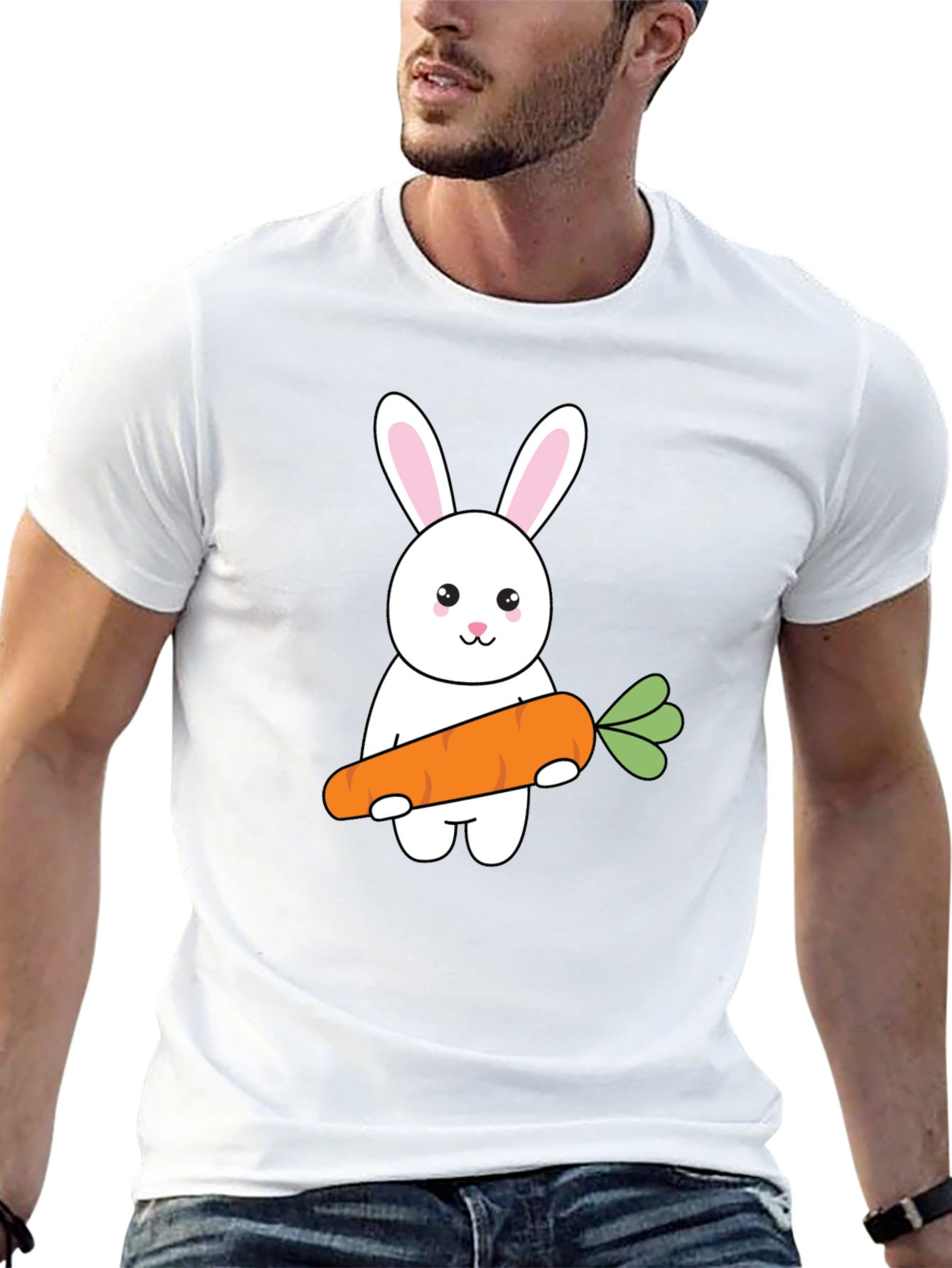 Black Bunny & Carrot Graphic Tee - Black Cotton T-Shirt view 13