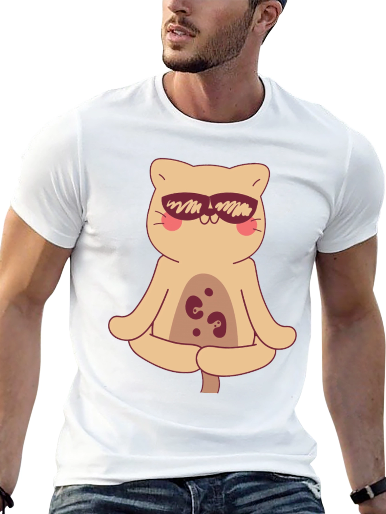 Black Cool Cat Meditating T-Shirt view 13