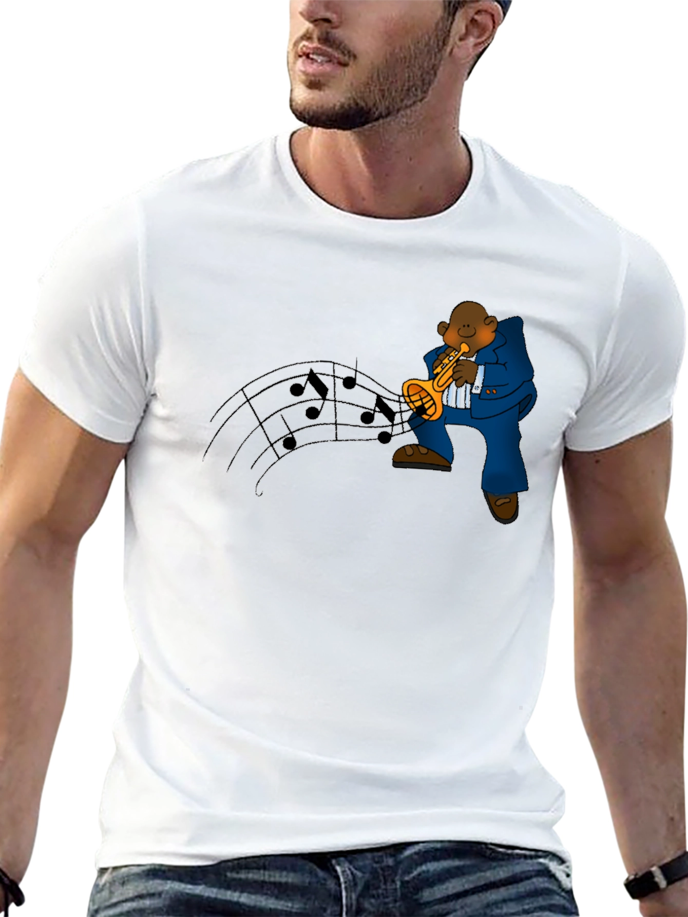 Black Jazz Trumpet Player Graphic Tee - Black view 13