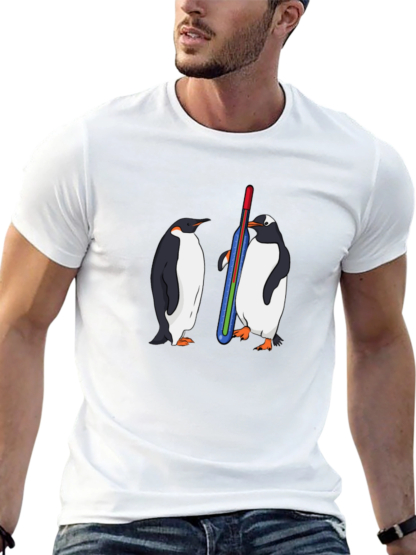 Black Penguin Thermometer Graphic Tee - Cool Animal Design view 13