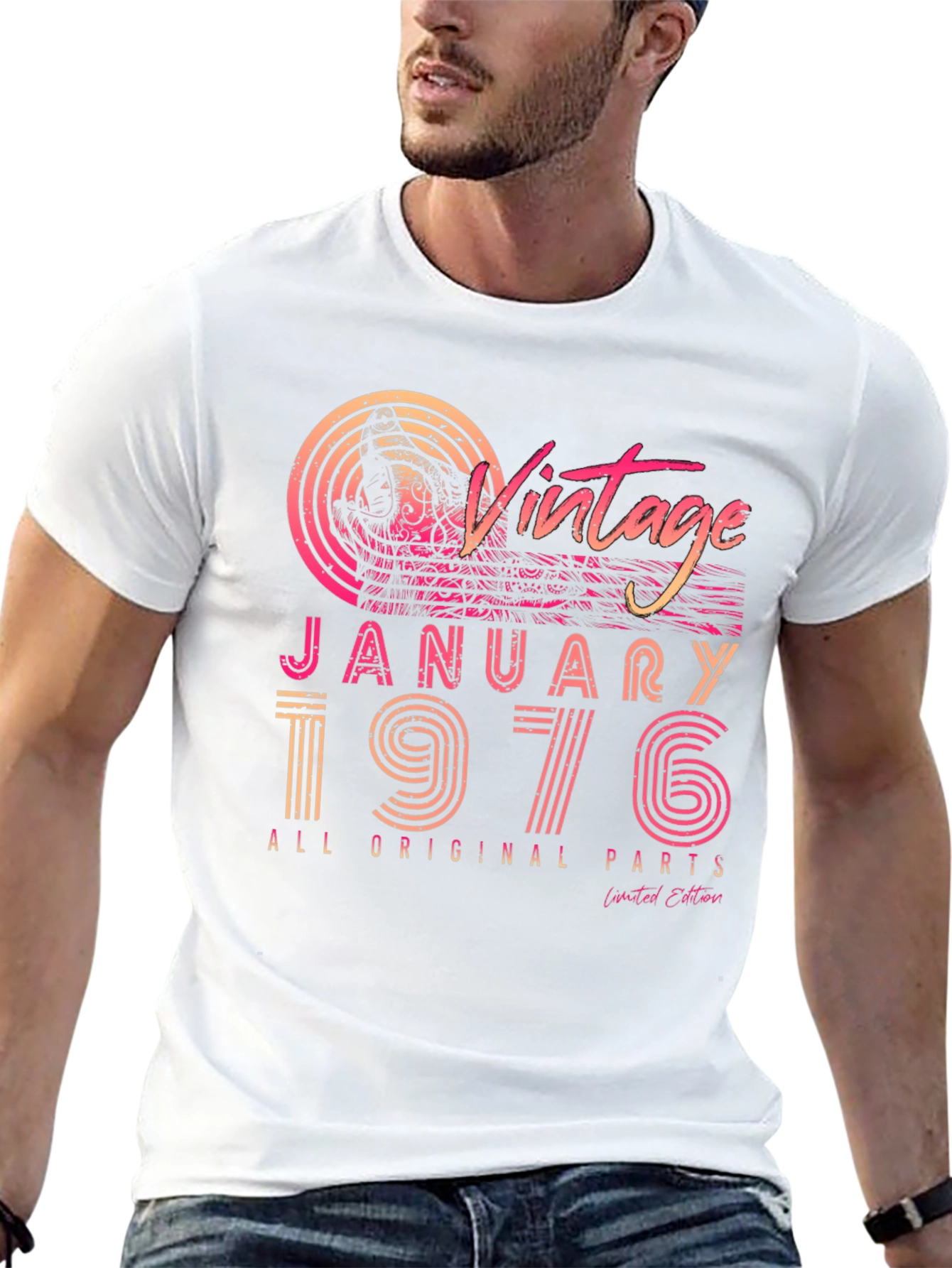 Black Vintage January 1976 All Original Parts T-Shirt view 13