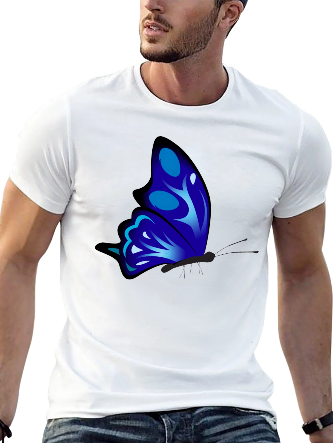 Black Blue Butterfly Graphic T-Shirt view 13