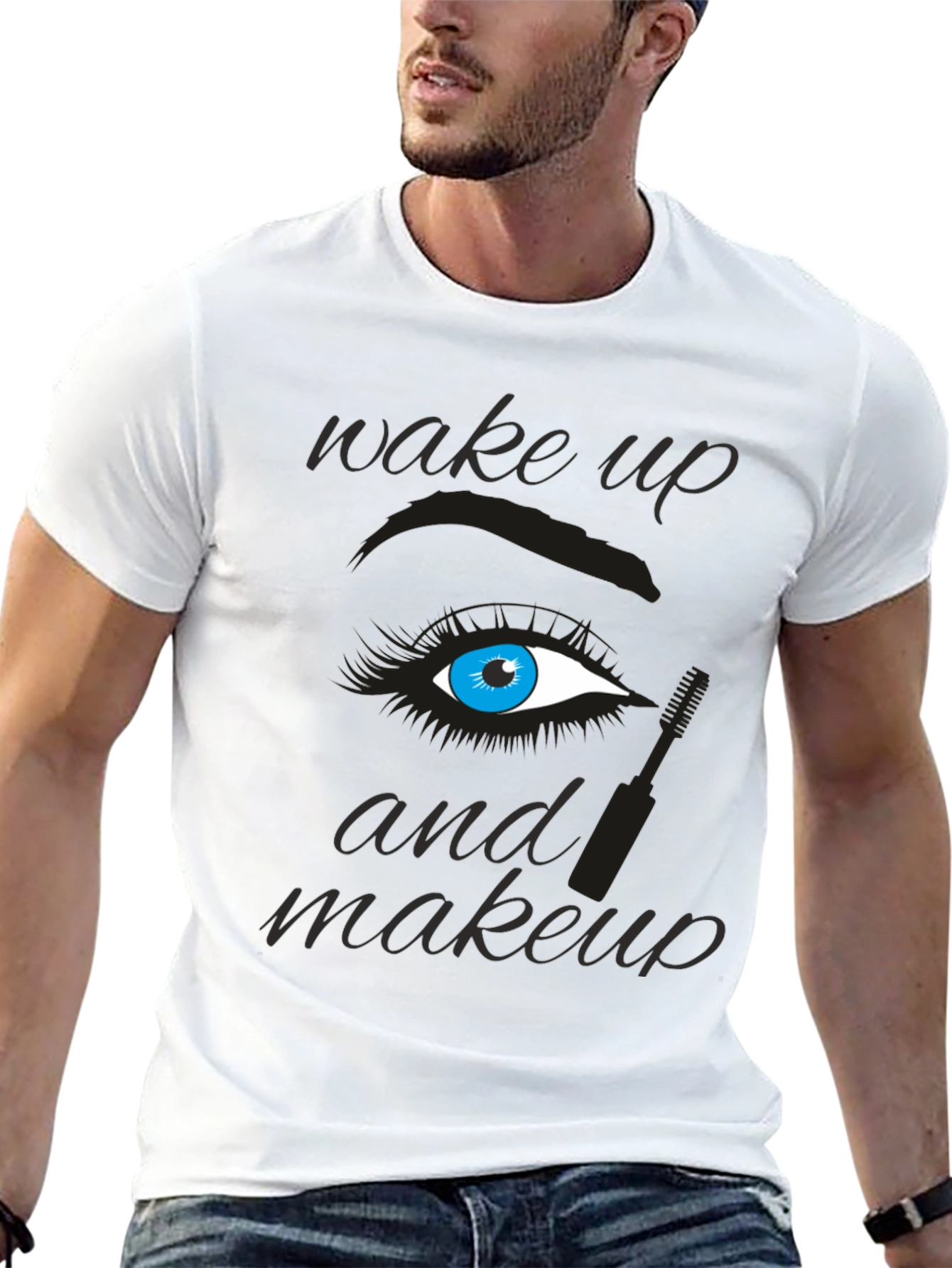 Black Wake Up and Makeup Graphic Tee view 13