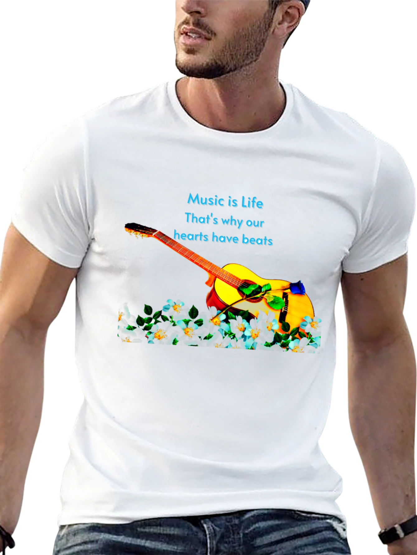 Black Music is Life Guitar Graphic Black T-Shirt view 13