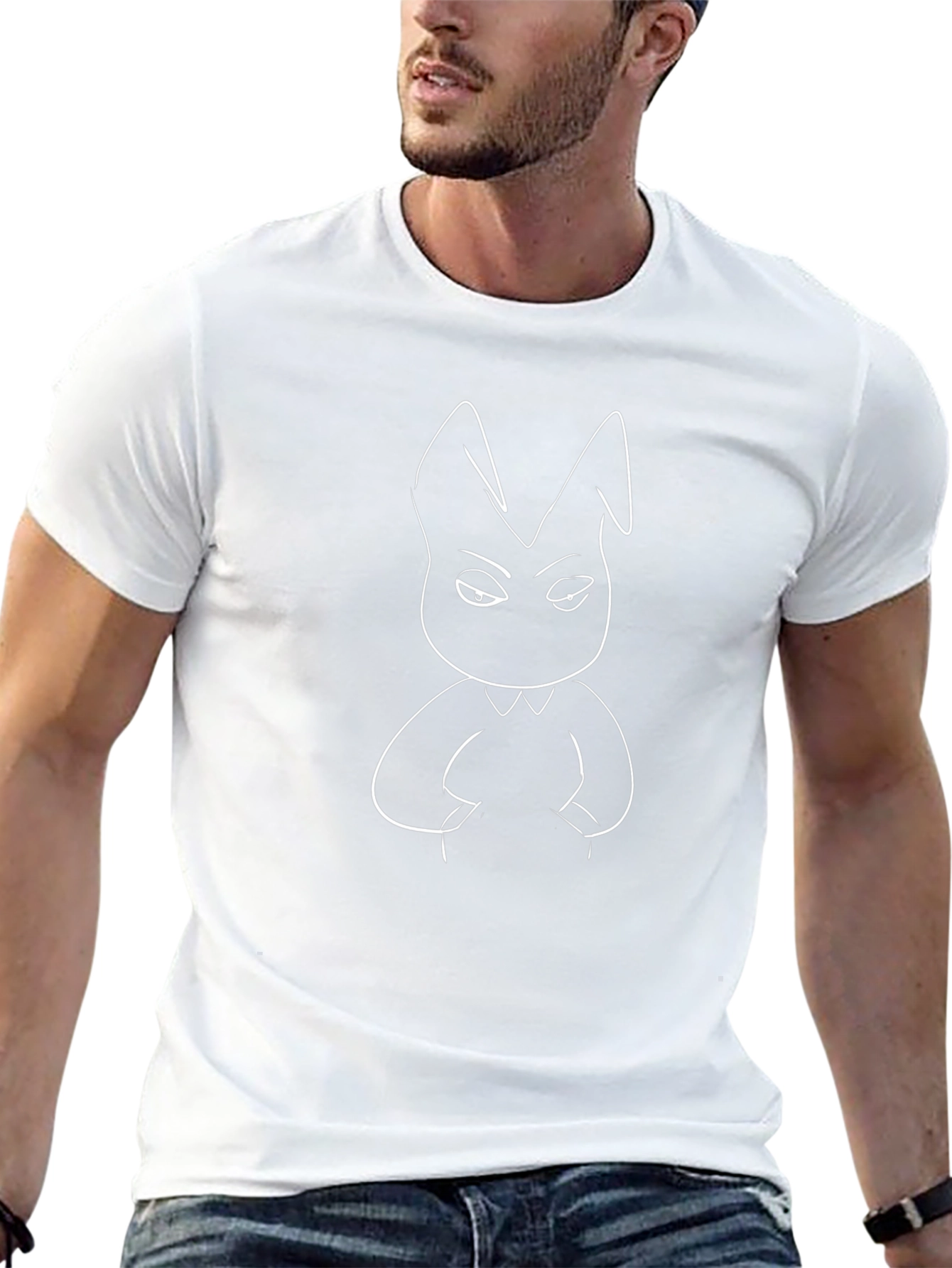 Men's Black T-Shirt with Cartoon Bunny Print - 13