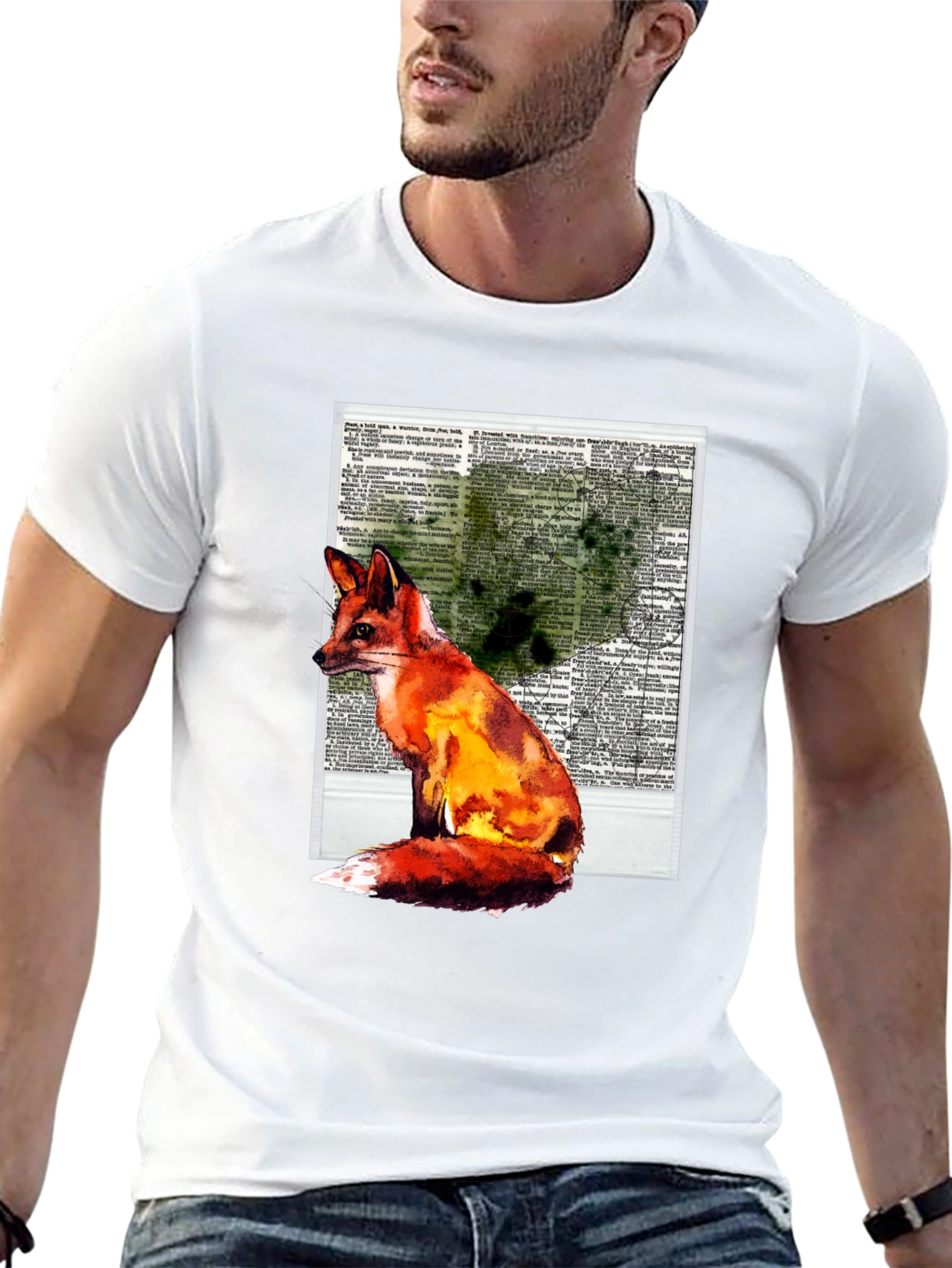 Black Fox Watercolor Graphic Print T-Shirt view 13