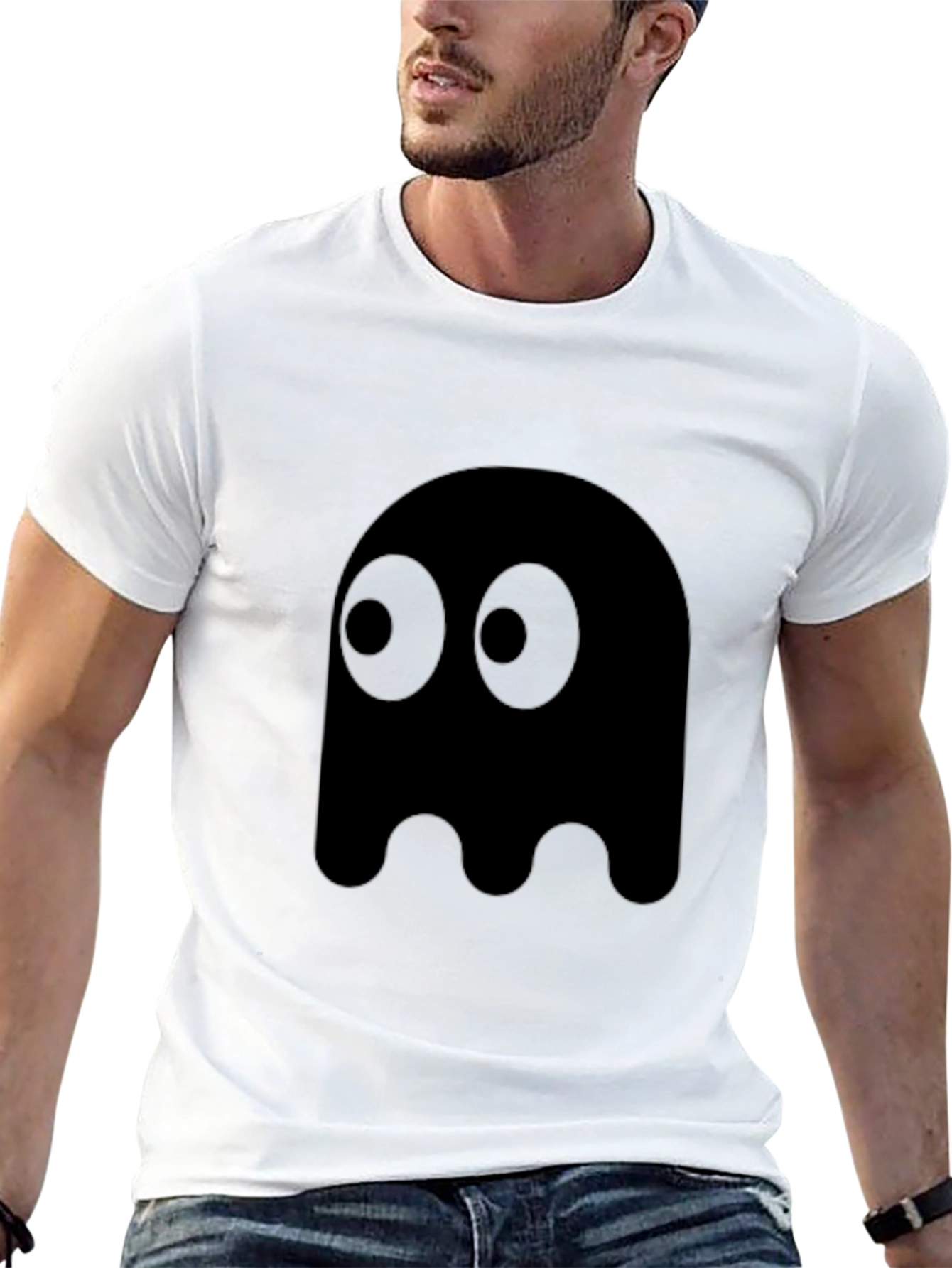 Black Pac-Man Ghost Graphic Tee - Black Cotton Blend view 13