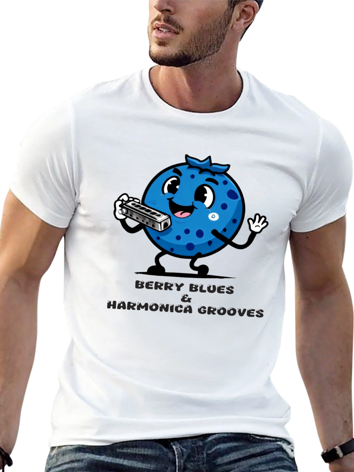 Black Berry Blues Harmonica Grooves T-Shirt view 13