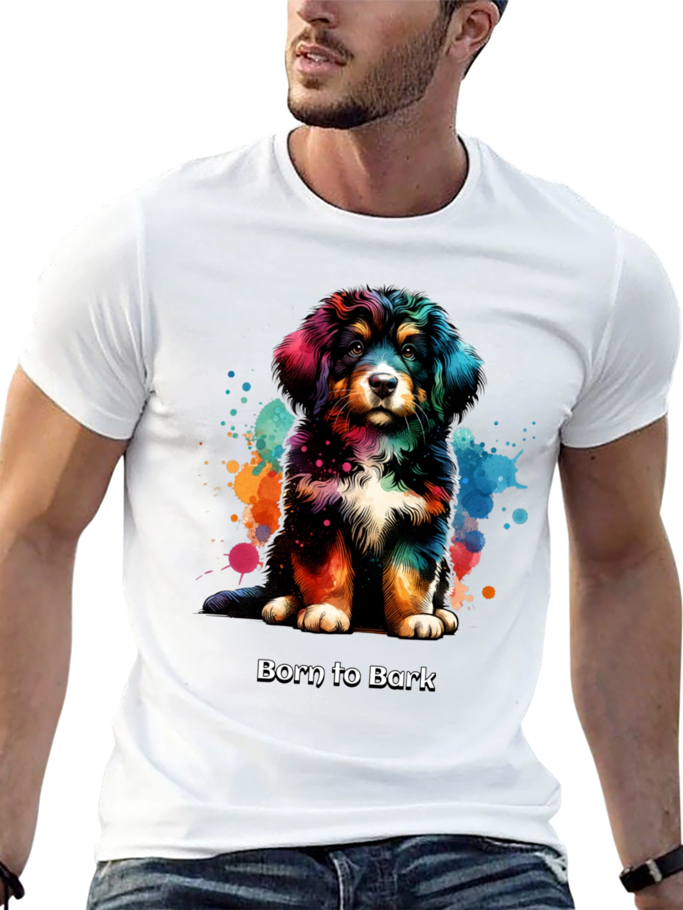 Black Born to Bark Dog T-Shirt view 13