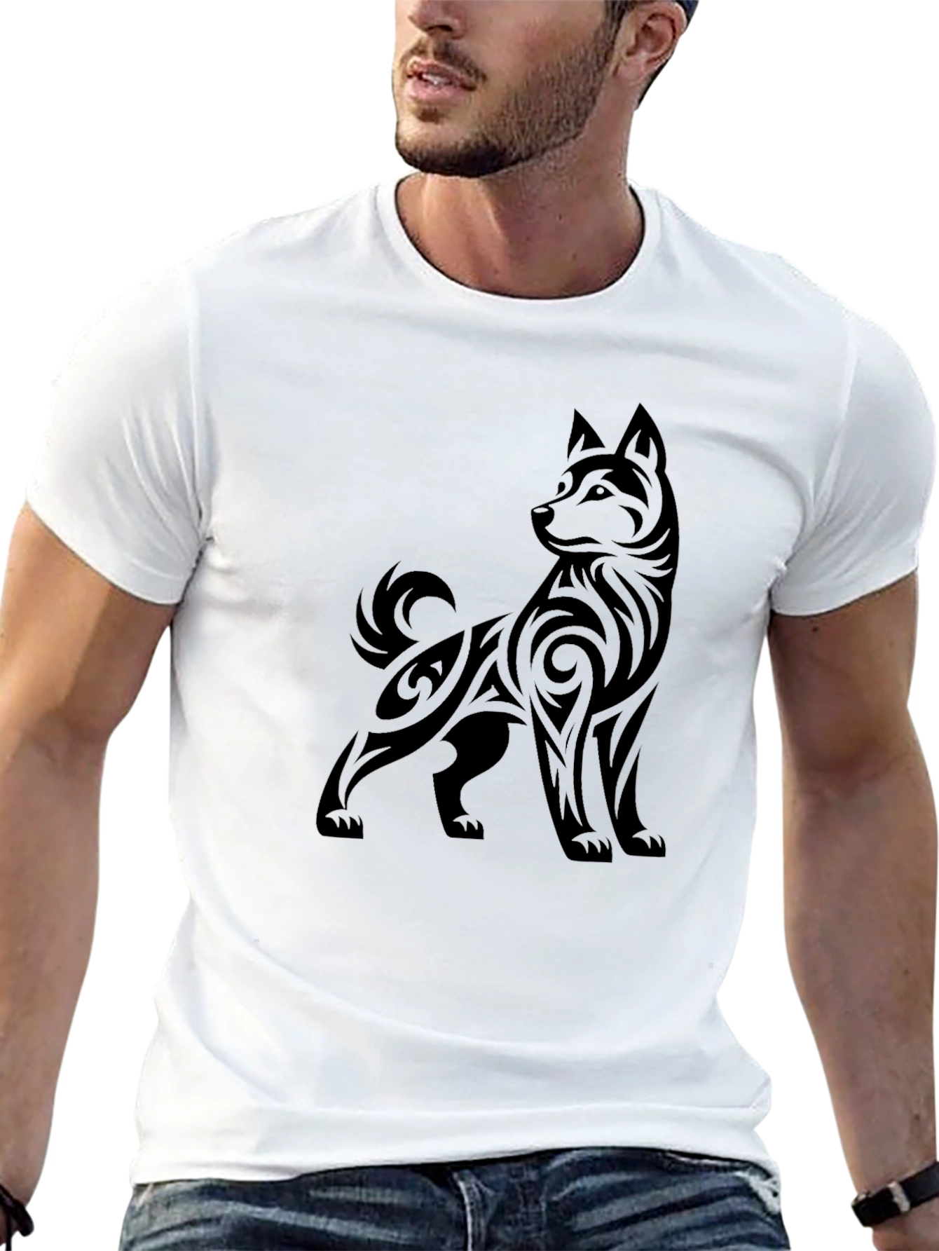 Black Tribal Dog Graphic Black Tee view 13