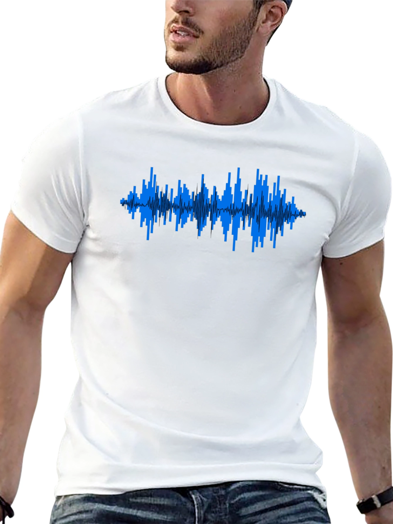 Black Soundwave Graphic T-Shirt - Black Crew Neck Tee view 13