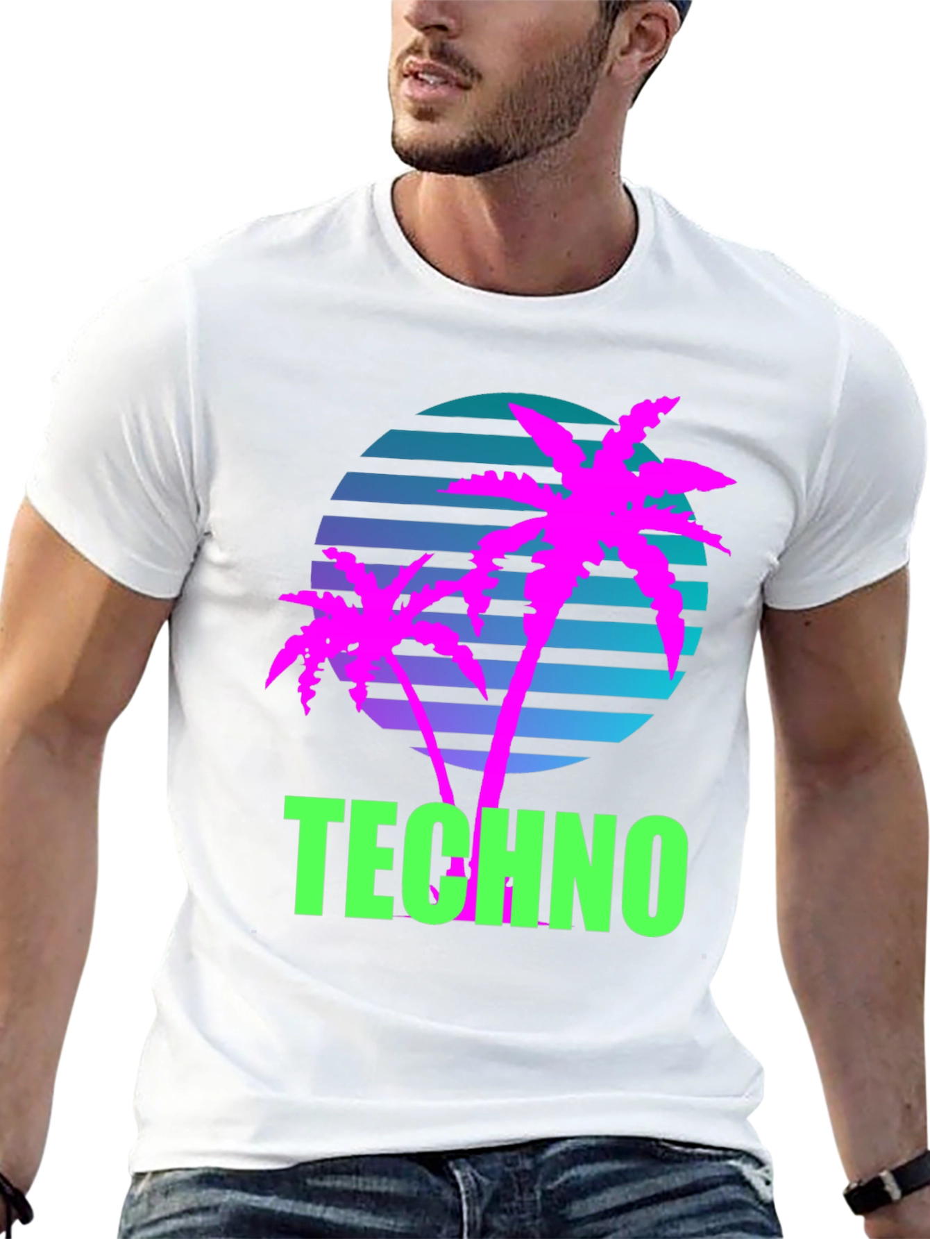 Black Retro Techno Palm T-Shirt - Vaporwave Style view 13