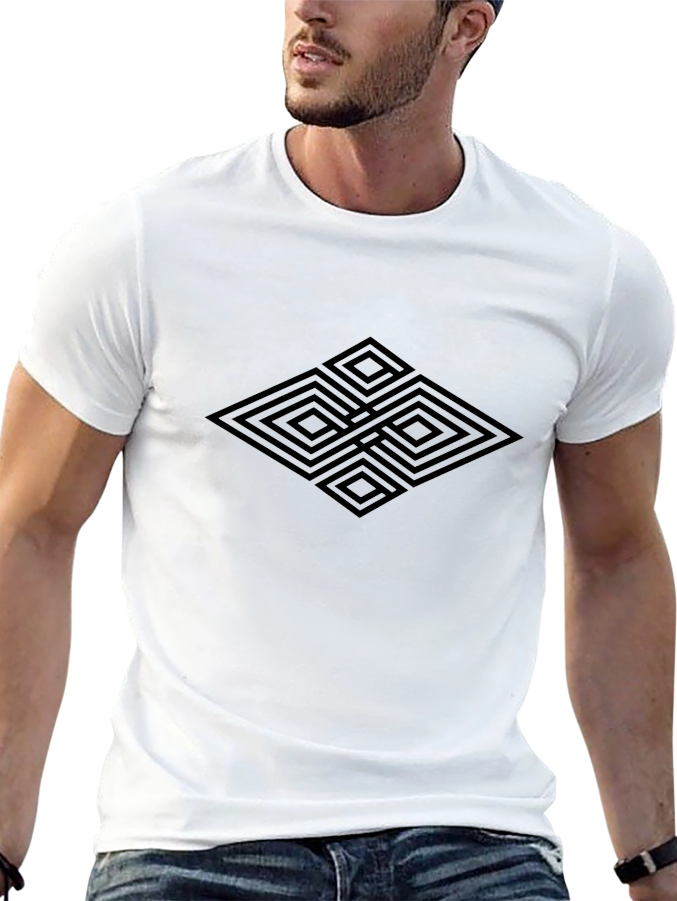 Geometric Diamond Black Graphic Tee - 13