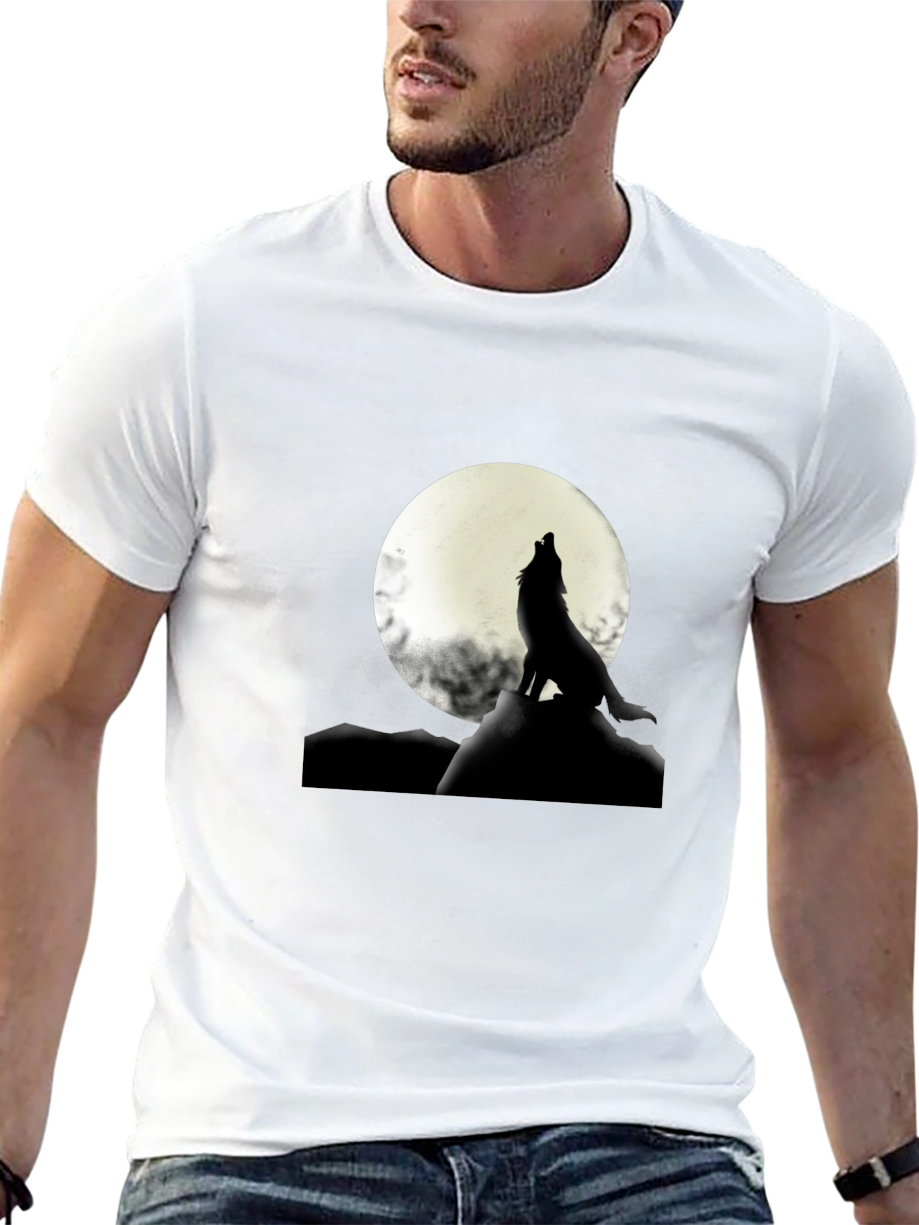 Black Wolf Howling at Moon Graphic T-Shirt view 13