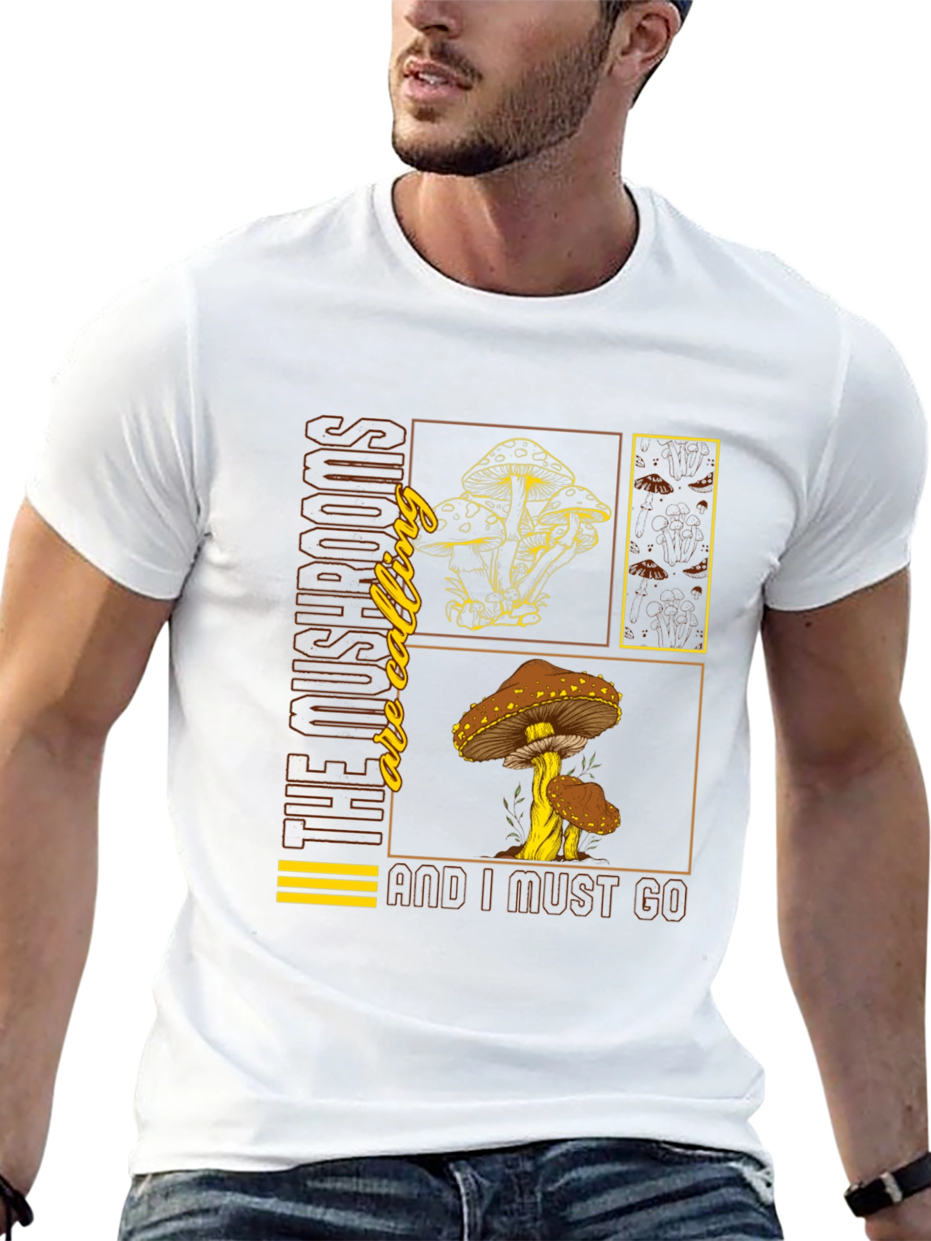 Black Mushroom Calling Graphic T-Shirt - Nature Lover Tee view 13