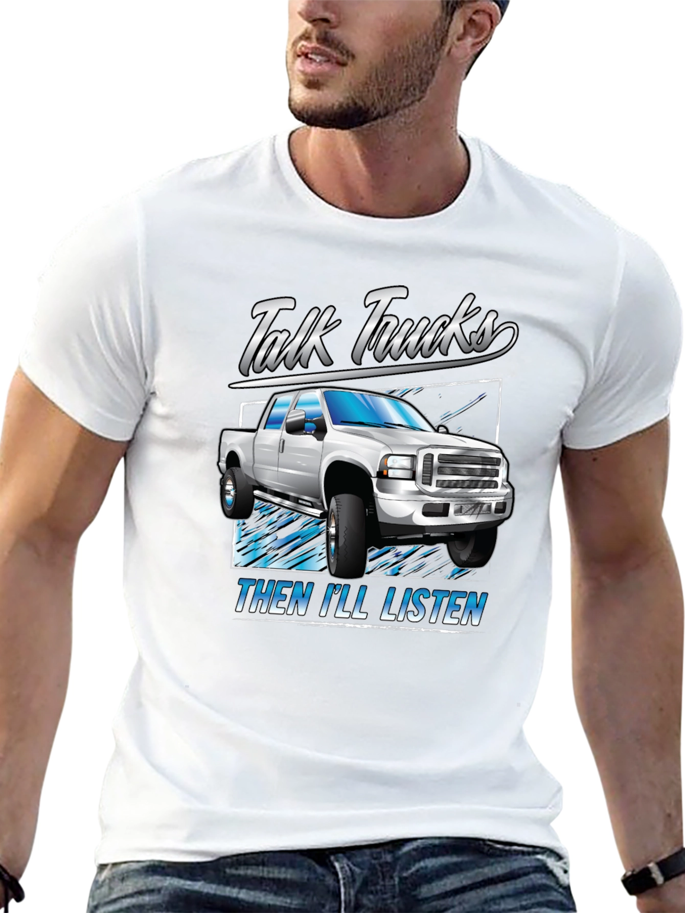 Black Talk Trucks Then I'll Listen T-Shirt view 13