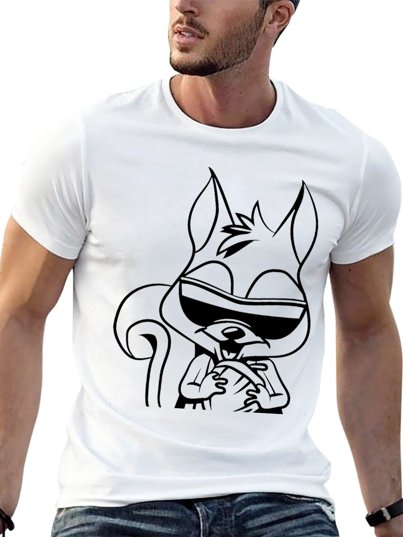 Black Cool Squirrel Graphic Tee - Unisex Black T-Shirt view 13