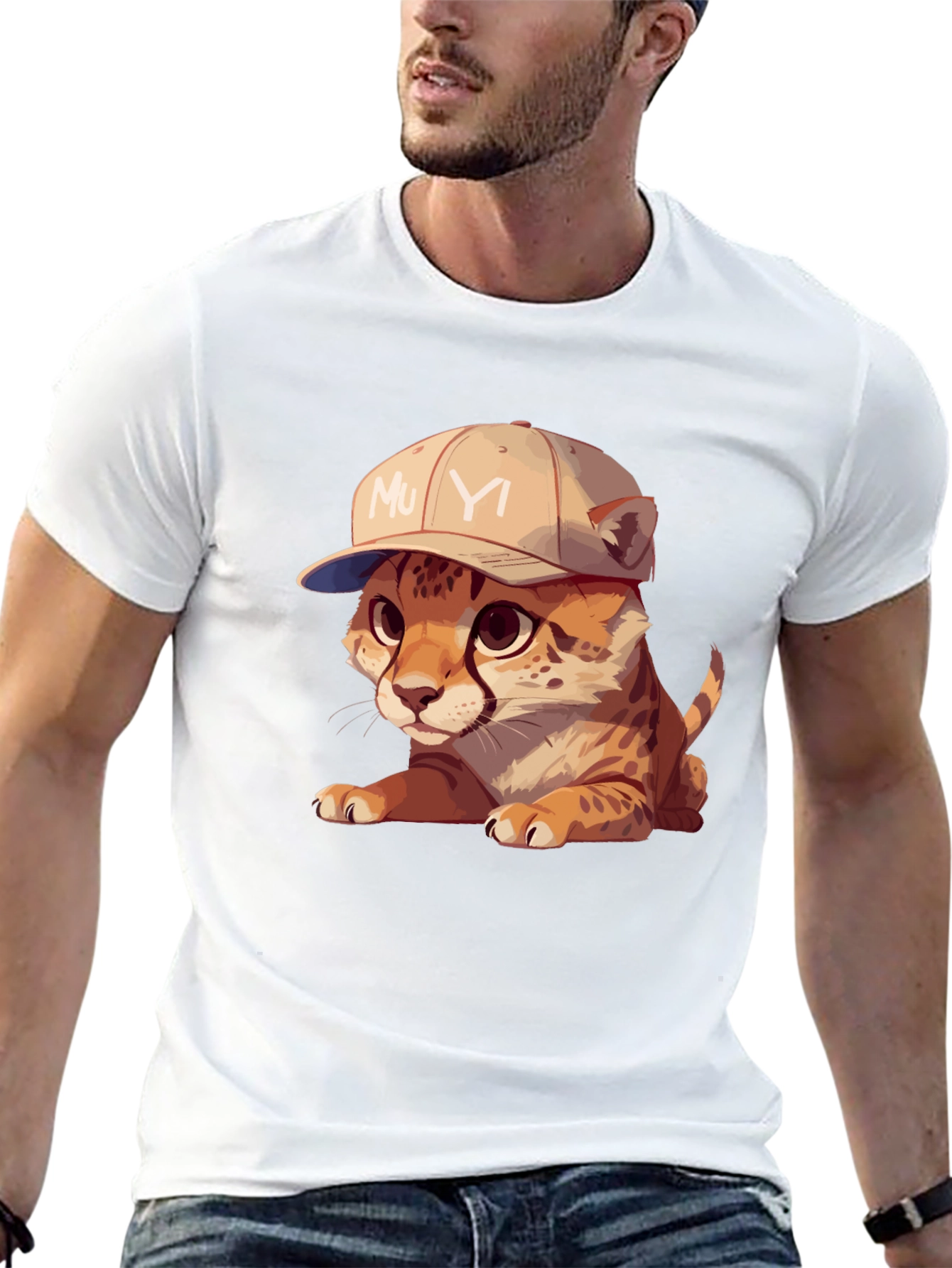 Black Cool Cub Tee: Cheetah in a Baseball Cap view 13