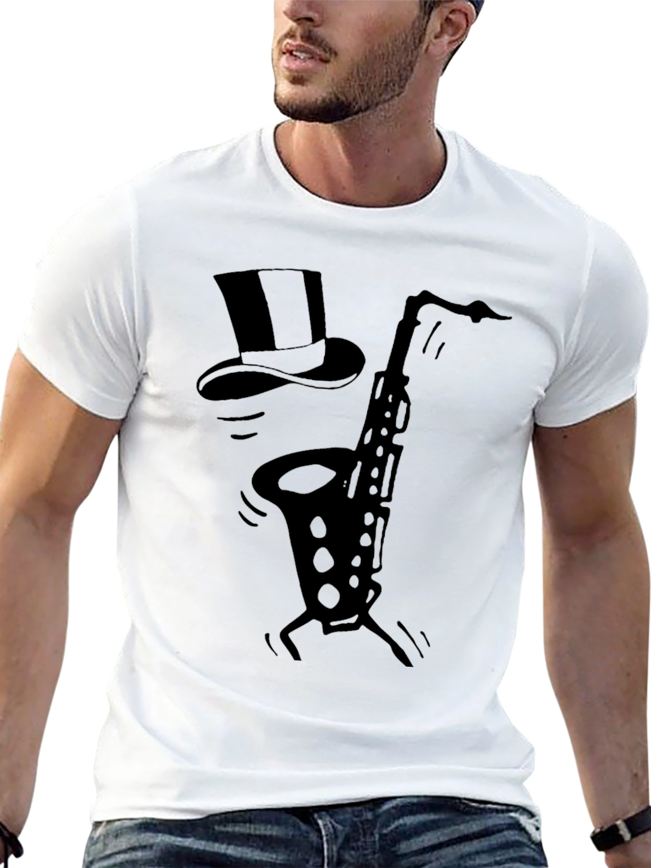 Black Saxophone Top Hat Black Graphic T-Shirt view 13
