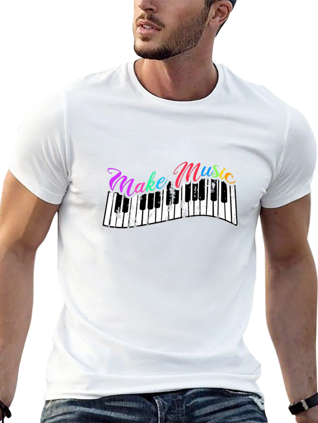 Black Make Music T-Shirt - Piano Keys Design view 13