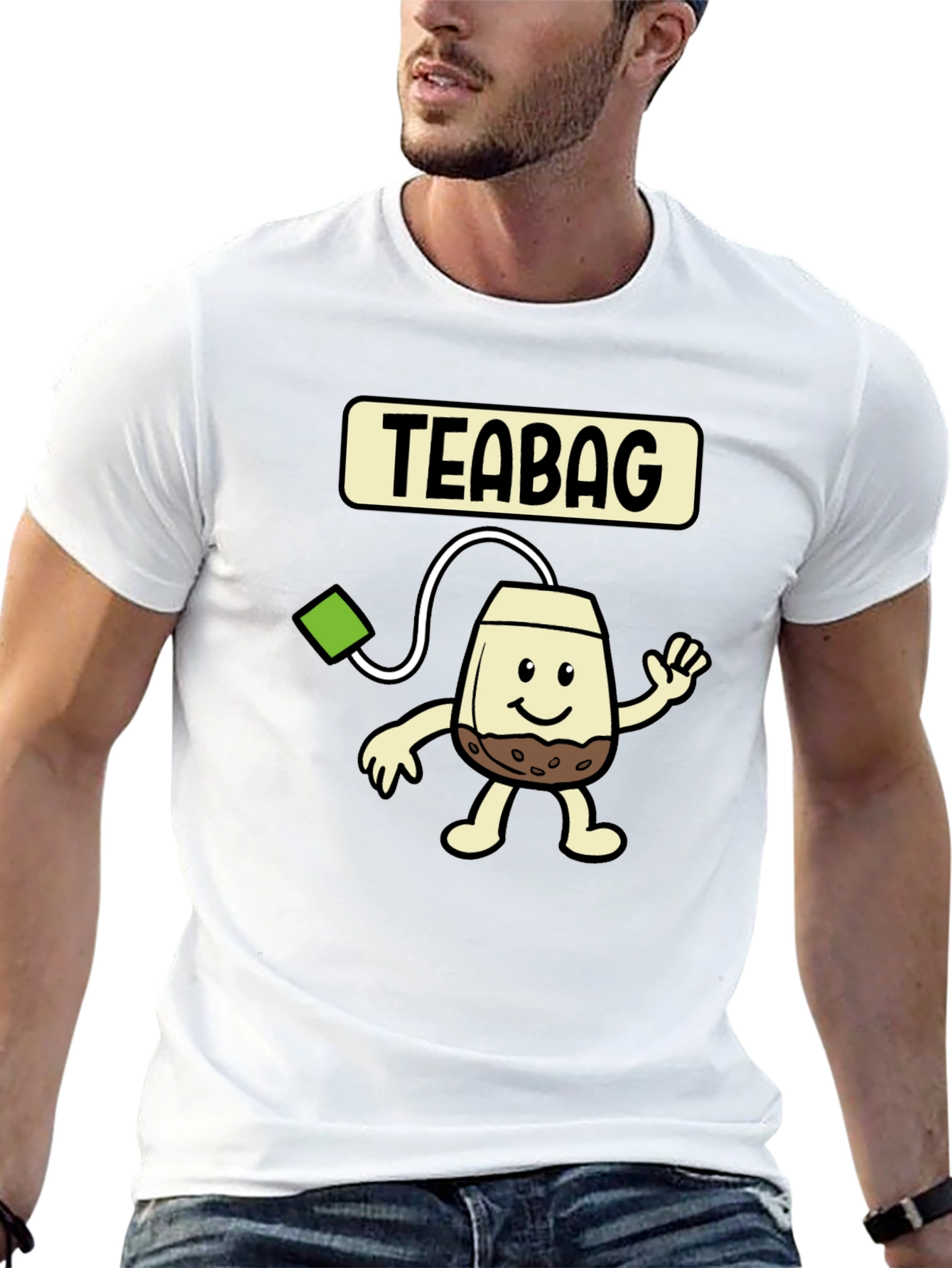 Black Funny Teabag Cartoon Graphic T-Shirt view 13