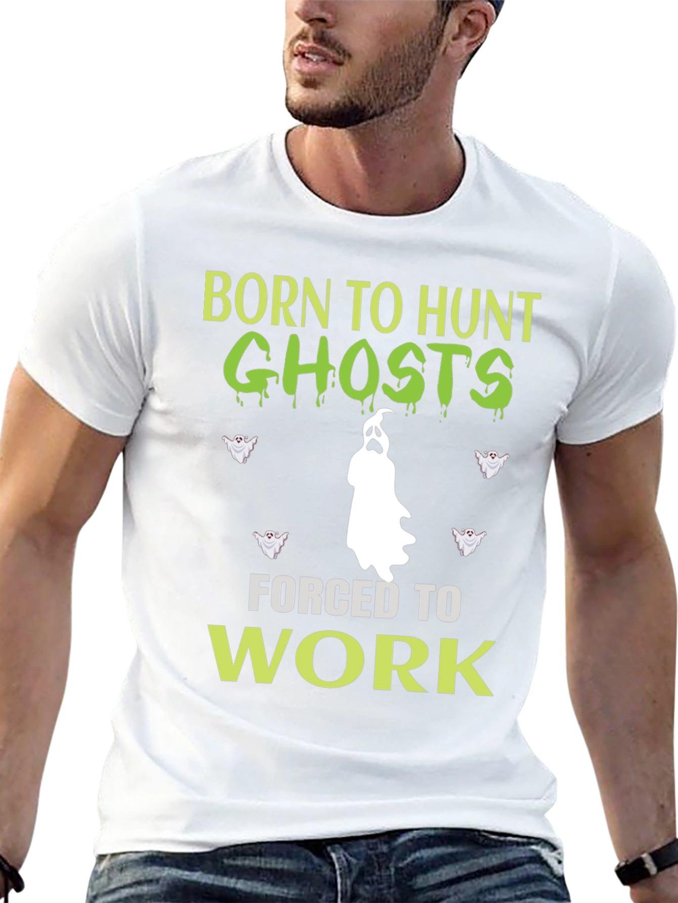 Black Born to Hunt Ghosts Funny Halloween Graphic T-Shirt view 13