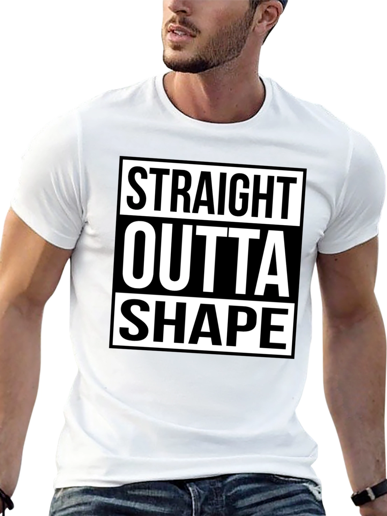 Black Straight Outta Shape Funny Graphic T-Shirt view 13