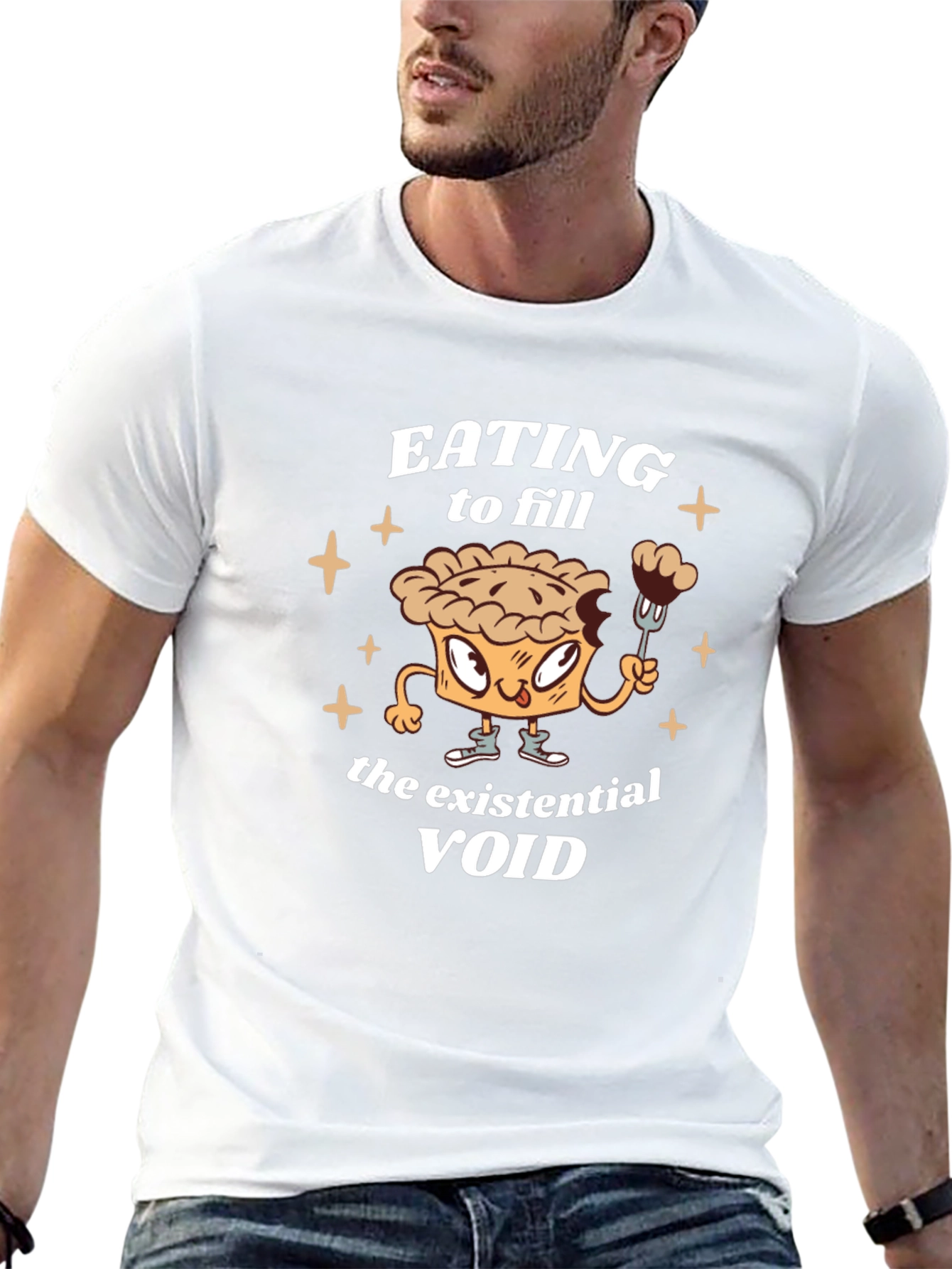 Black Existential Void Eating Pie T-Shirt Funny Foodie Tee view 13