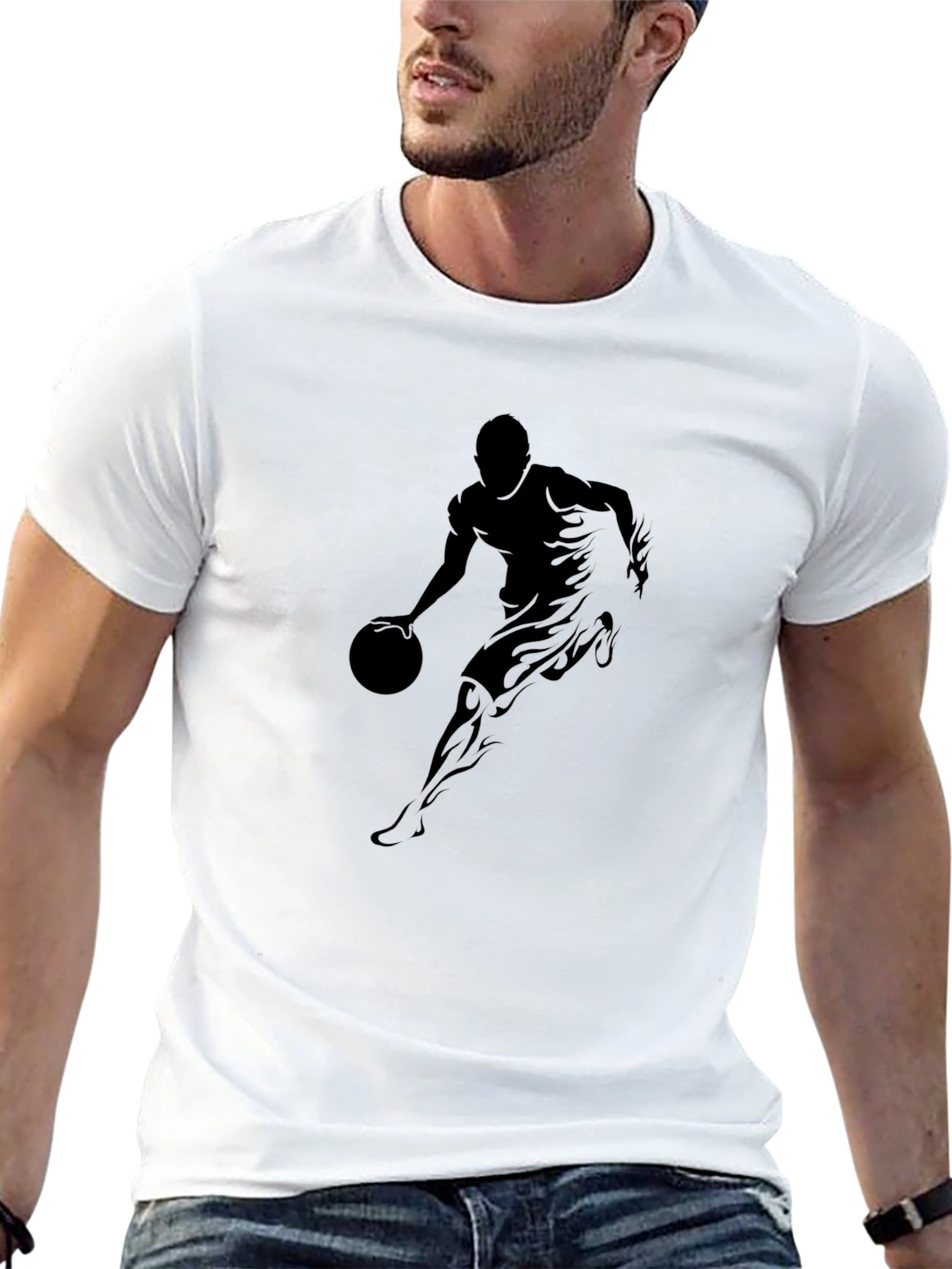 Black Basketball Player Graphic Tee - Black Cotton T-Shirt view 13